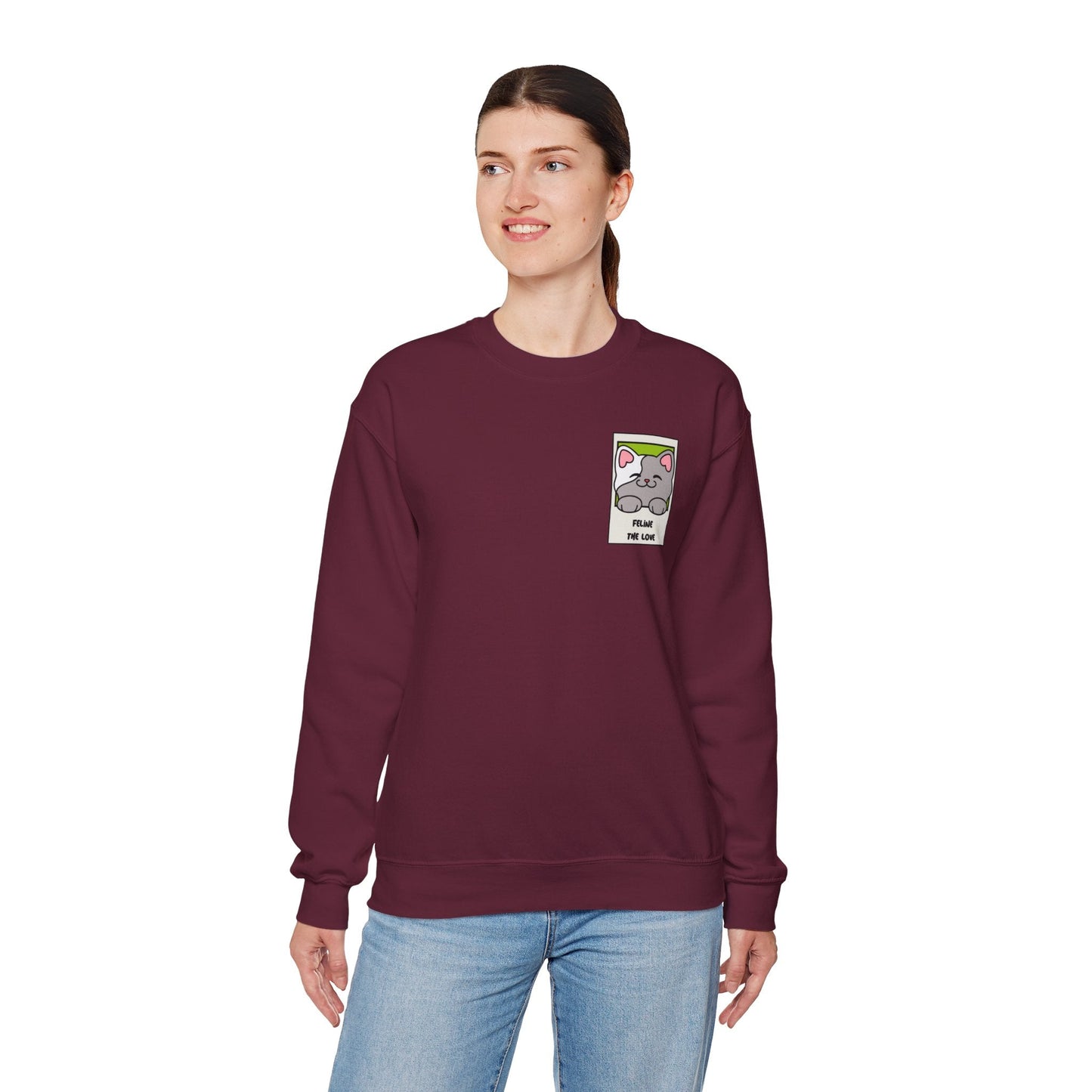Pocket Cat Sweatshirt Unisex Cat Heart Sweatshirt Valentines Day Gift 50 Percent Cotton Poly Blend