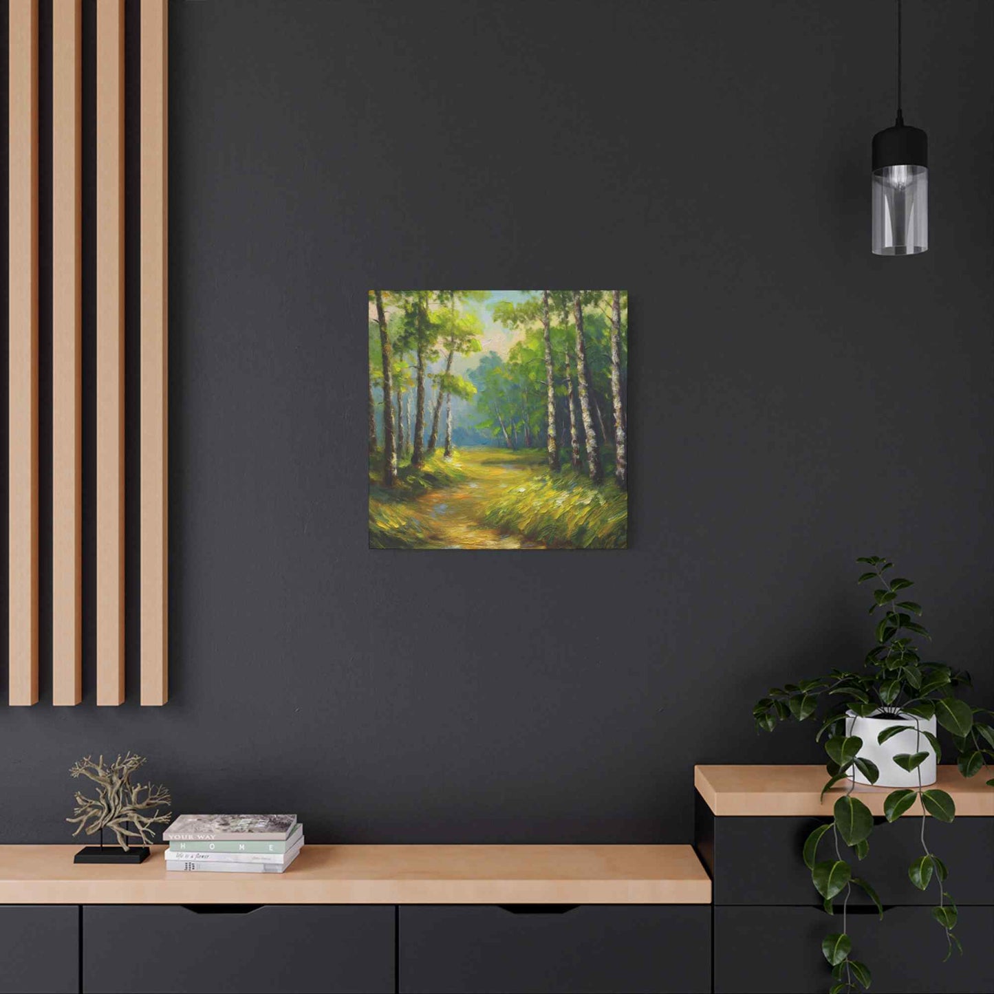 Summer Forest Print Canvas, Oil Paint Print 20x20, 24x24, 30x30, 32x32, 36x36 Art Design Pine-Wood Inner Frame MC-87