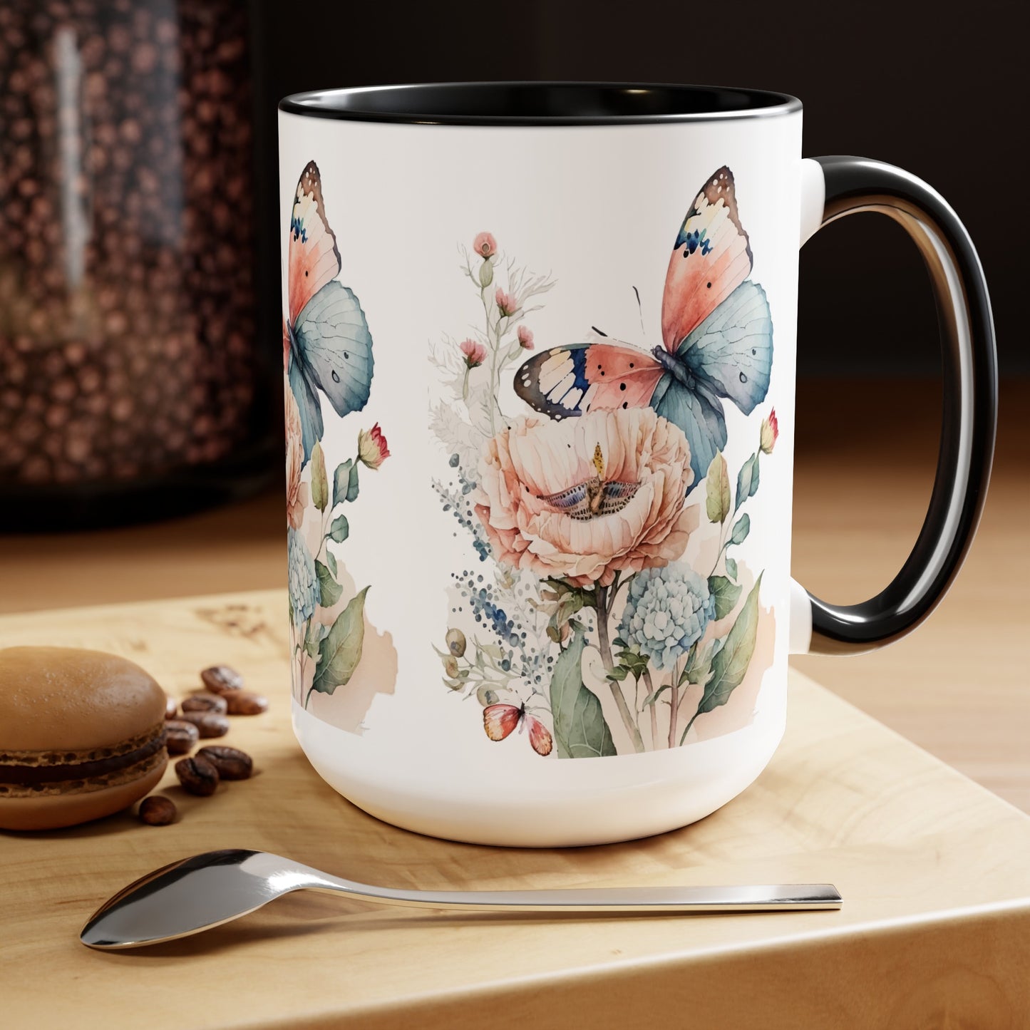 Two-Tone Coffee Mugs with butterfly