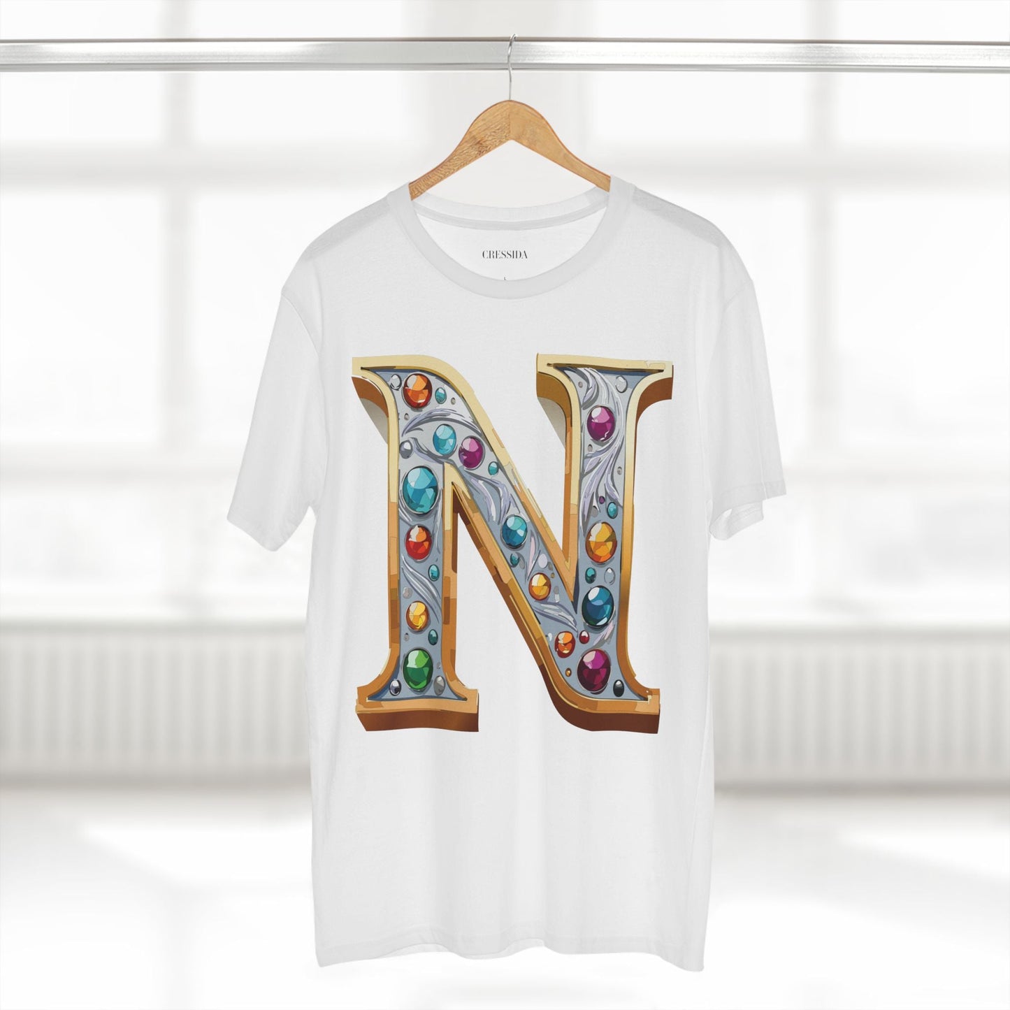 Letter N Graphic Design Tee Unisex 100 Cotton With Antique Gold Letters Artwork T-Shirt