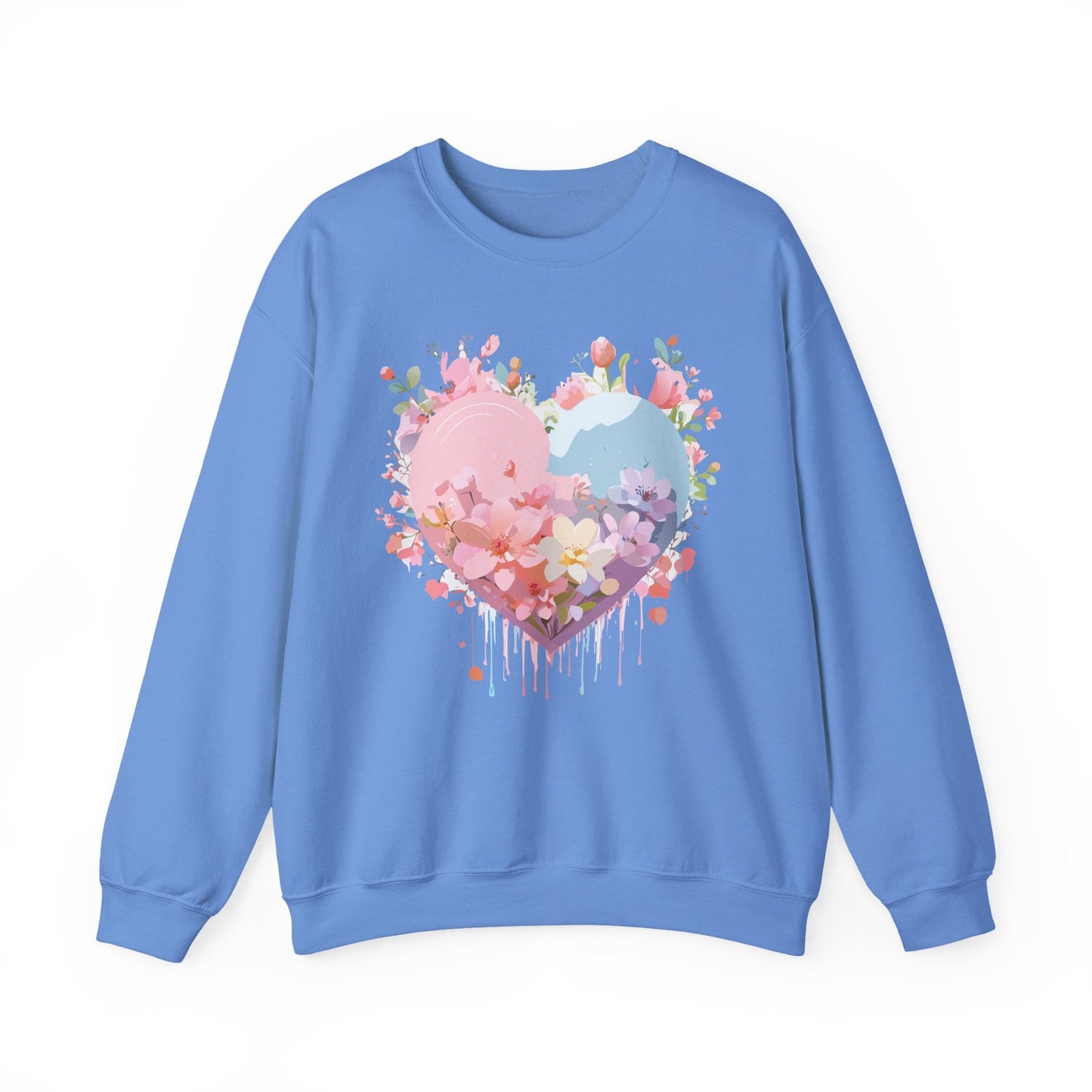 Floral Heart Sweatshirt Unisex Valentine Day Crewneck Gildan 18000 Heavy Blend Winter Wear