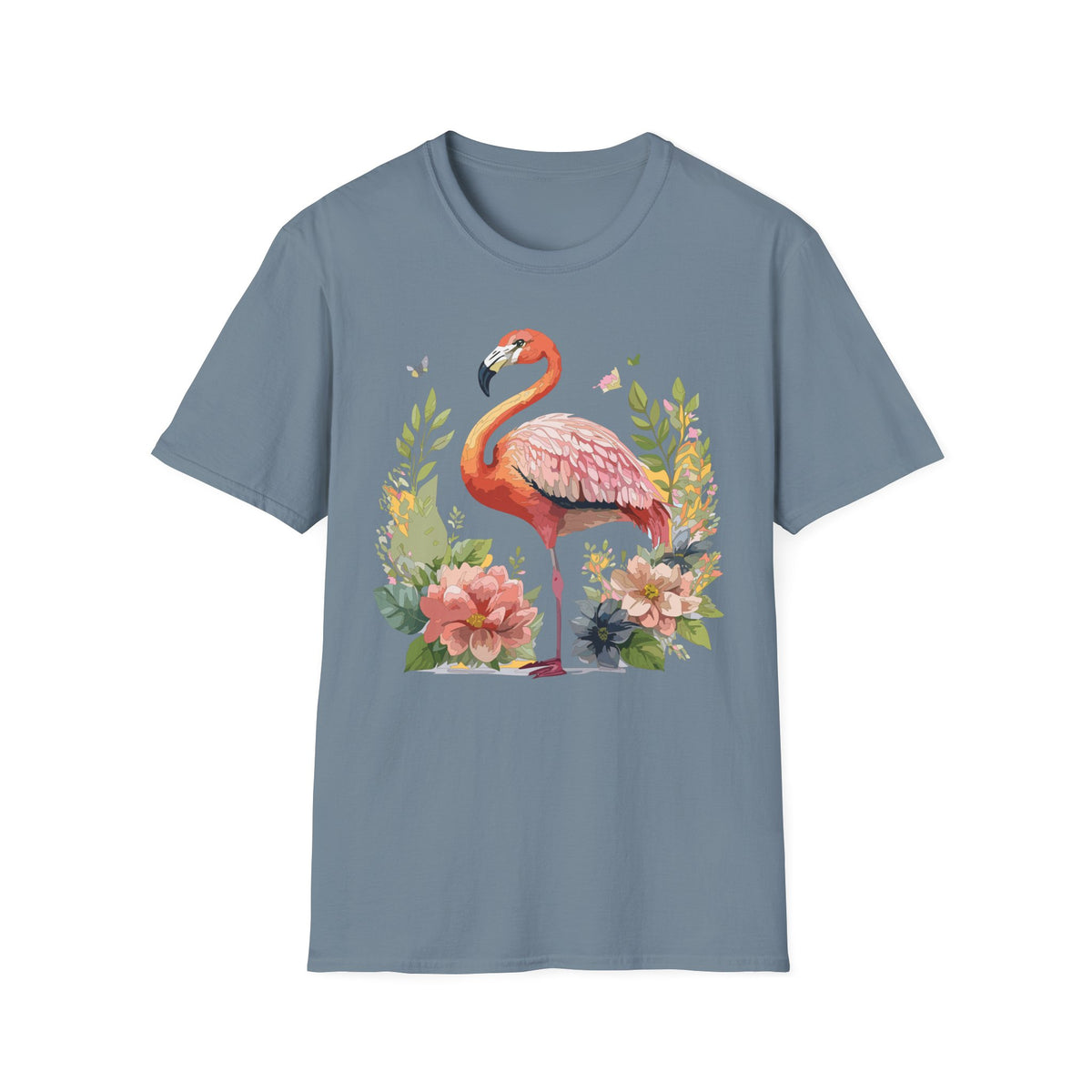 Pink Flamingo Floral Tee | Flamingo Shirt, Tropical Bird Illustration