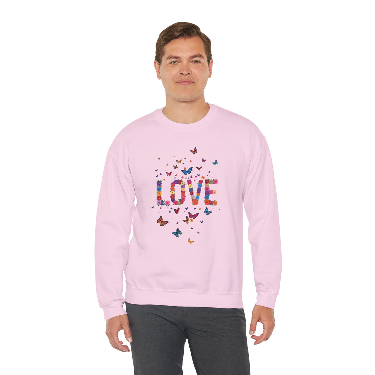Unisex Floral Love Sweatshirt, Love Floral Sweatshirt, Floral Butterfly Sweatshirt, 50/50 Cotton-Poly Valentine's Day Sweatshirt 06