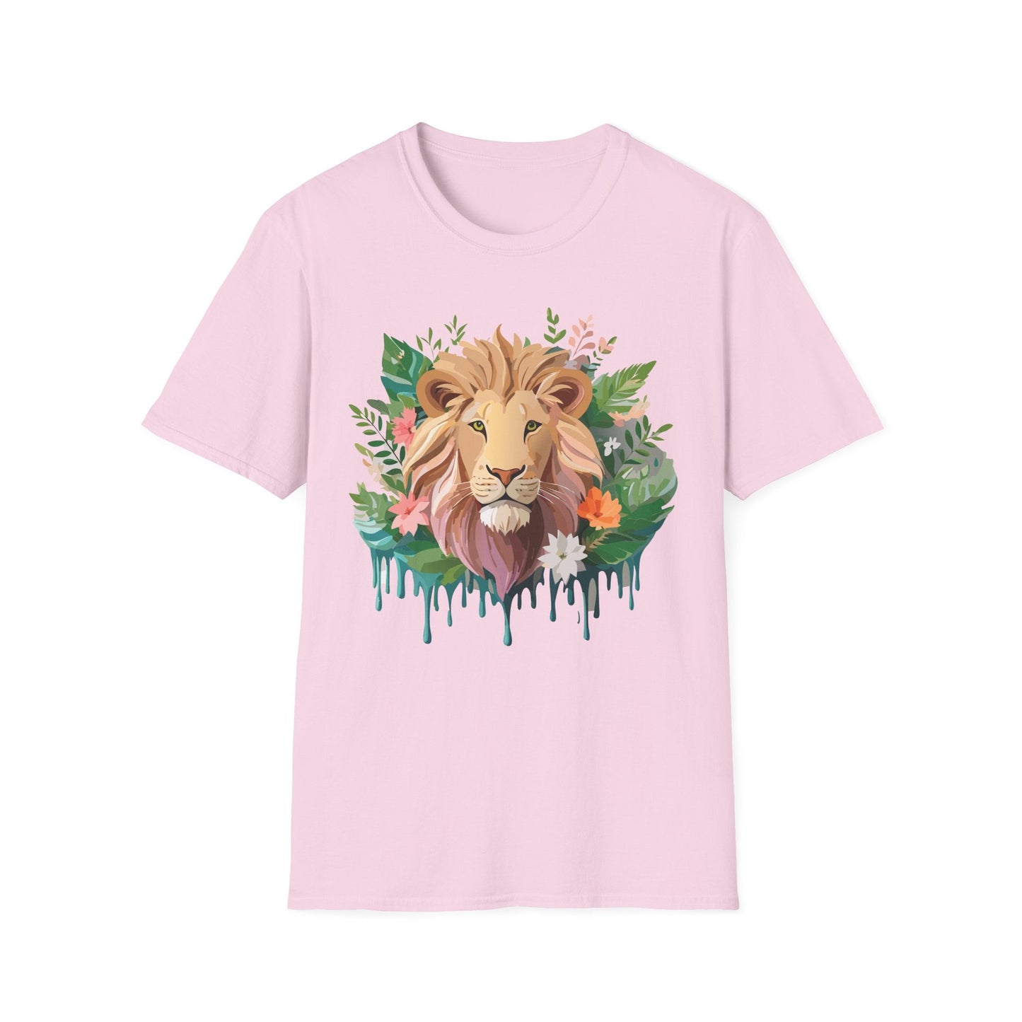 Lion Shirt Unisex Floral Lion Tee Animal Print Short Sleeve Tee
