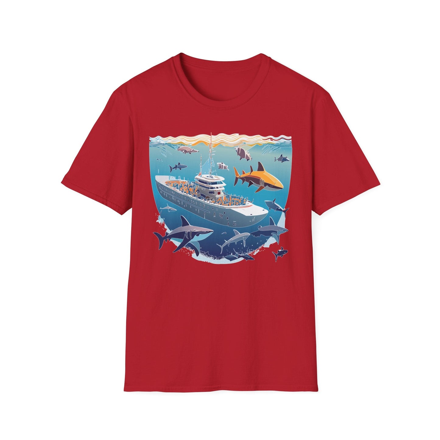 Ocean Tee Shirt Unisex Softstyle Short Sleeve With Ocean Art Design 100 Percent Ring Spun Cotton