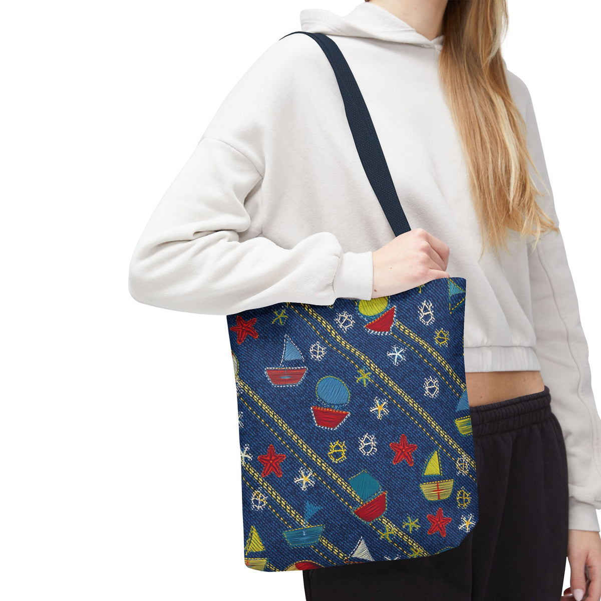 Denim Fabric Imitation Print Unisex Canvas Bag Poly Spun 3 Sizes Tote Bag 182-15