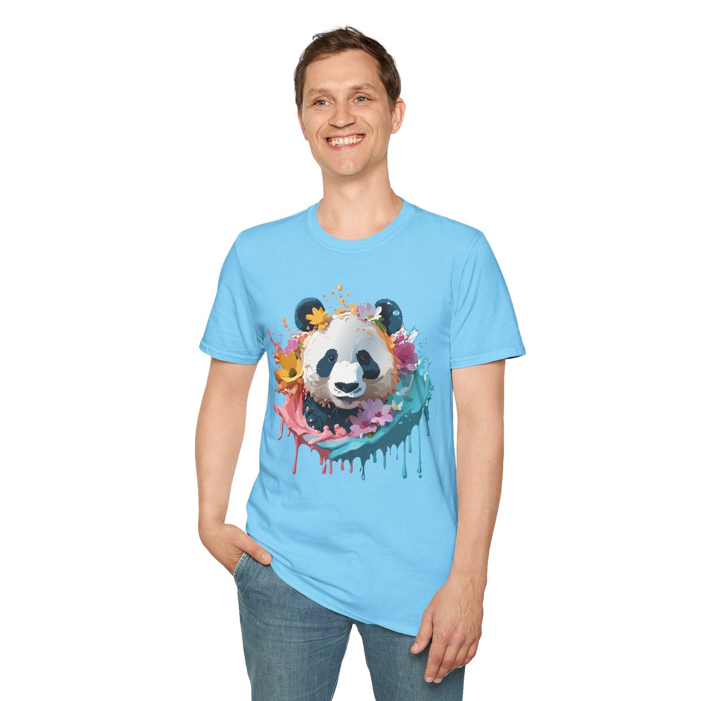 Unisex Panda Shirt Softstyle Tee 100 Percent Ring Spun Cotton Casual Animal Print