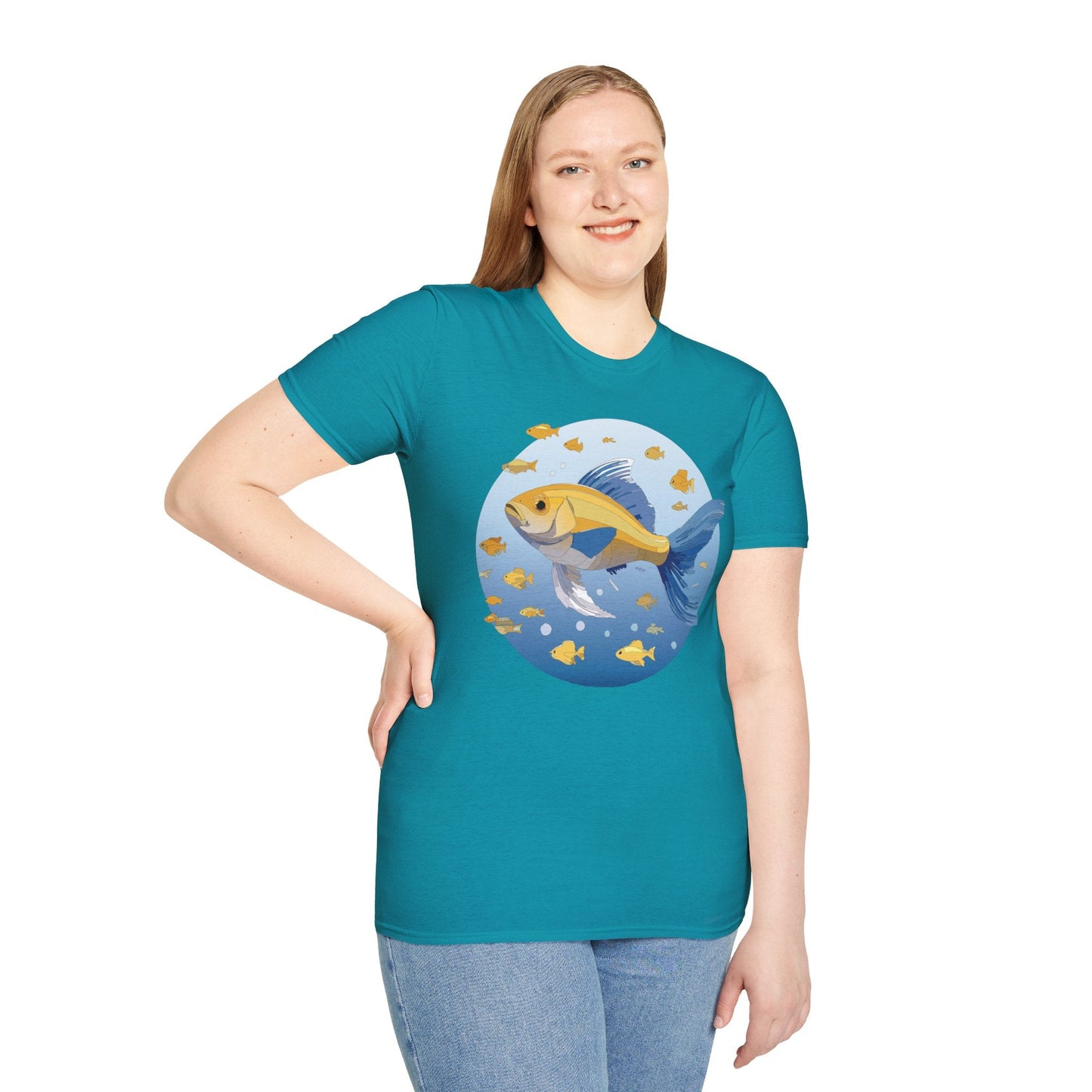 Fish Art Graphic Tee Shirt For Men And Women Unisex Cotton Softstyle Tee With Fish Artwork Design