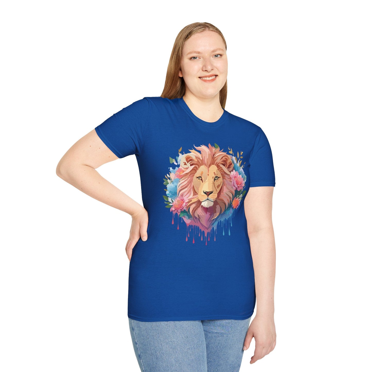 Lion Shirt Unisex Floral Lion Tee 100 Percent Cotton Softstyle Gildan 64000