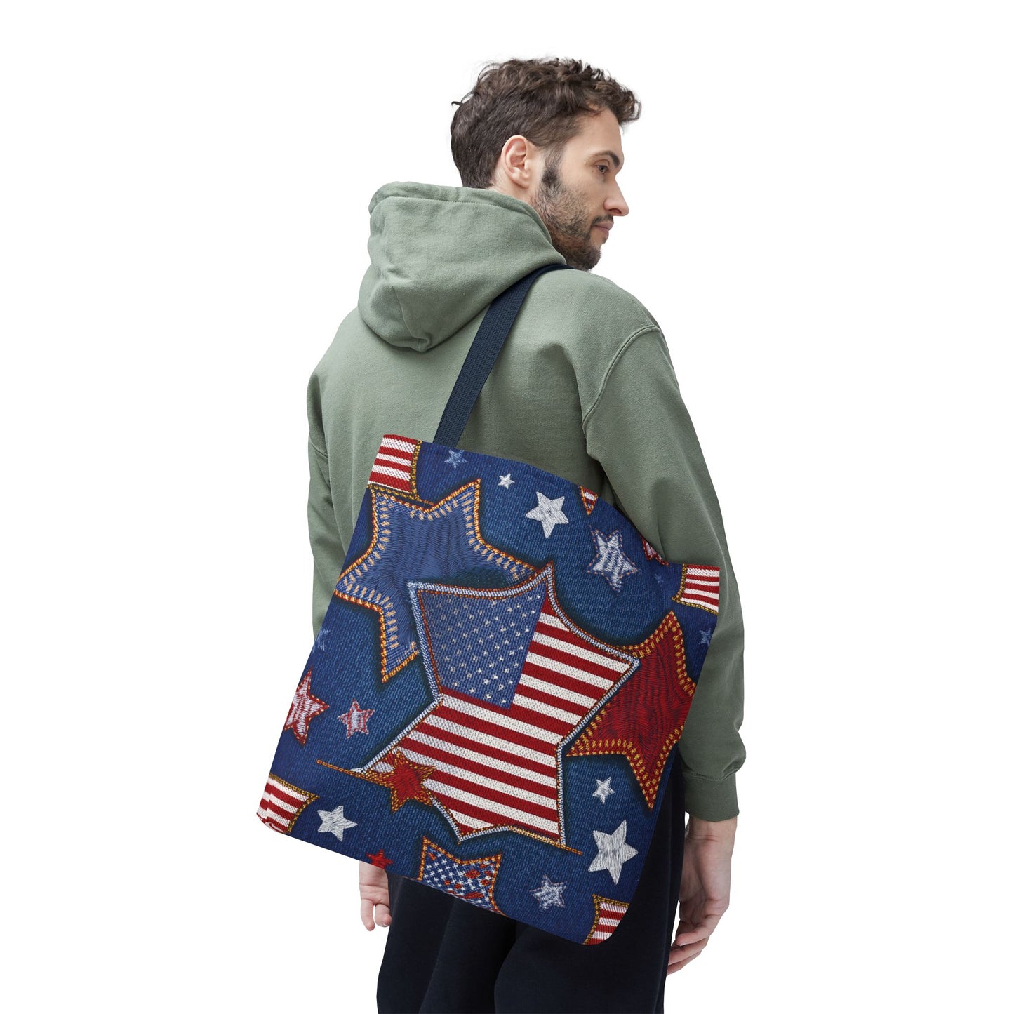 4th of July Graphic Denim Fabric Imitation Print Unisex Canvas Bag Poly Spun 3 Sizes Tote Bag 200-5