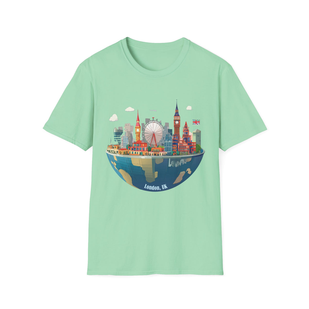 London Skyline Illustration T-Shirt | Big Ben, London Eye, Union Jack