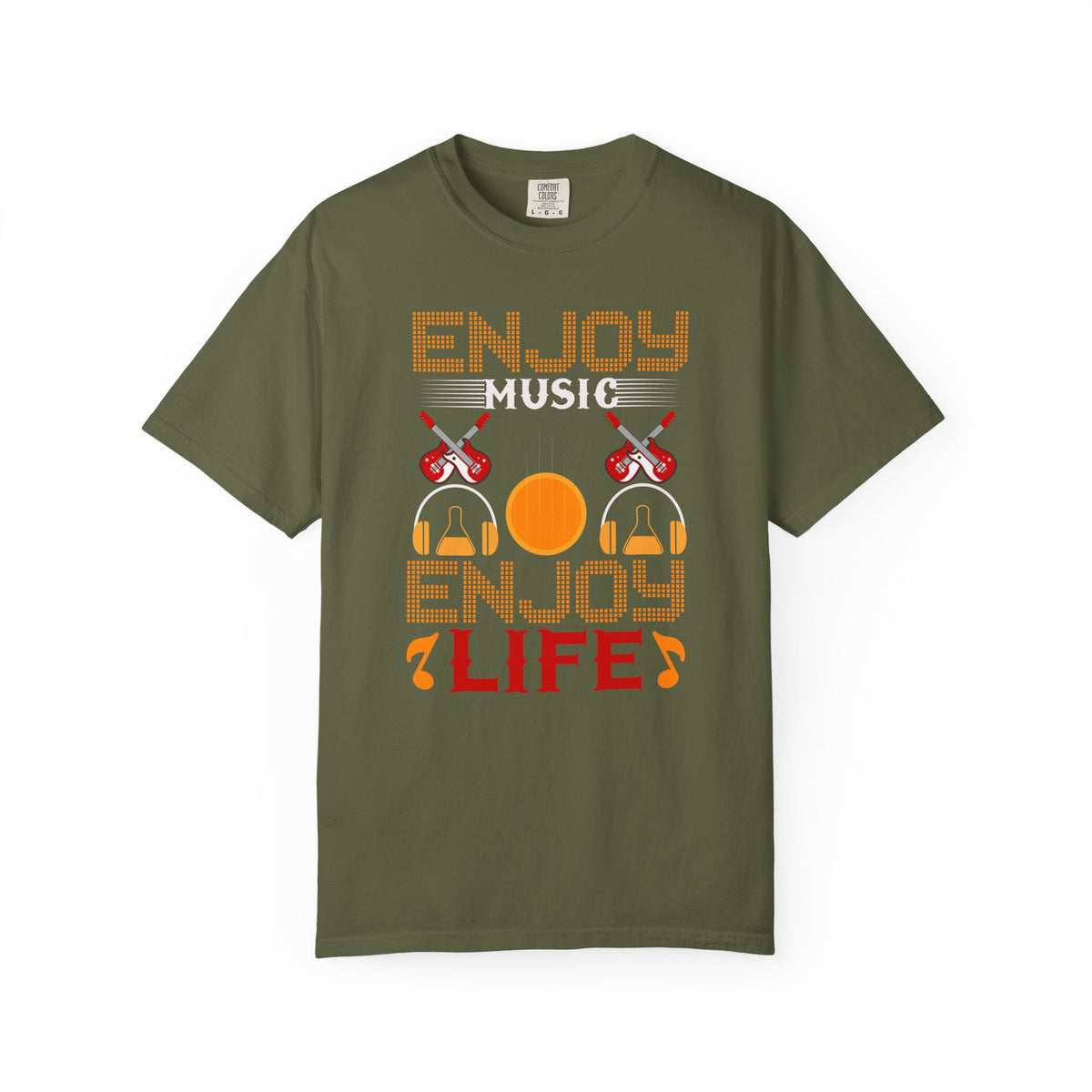 Enjoy Music Enjoy Life T-Shirt Retro Headphones Drum Guitar Unisex Cotton Tee 049