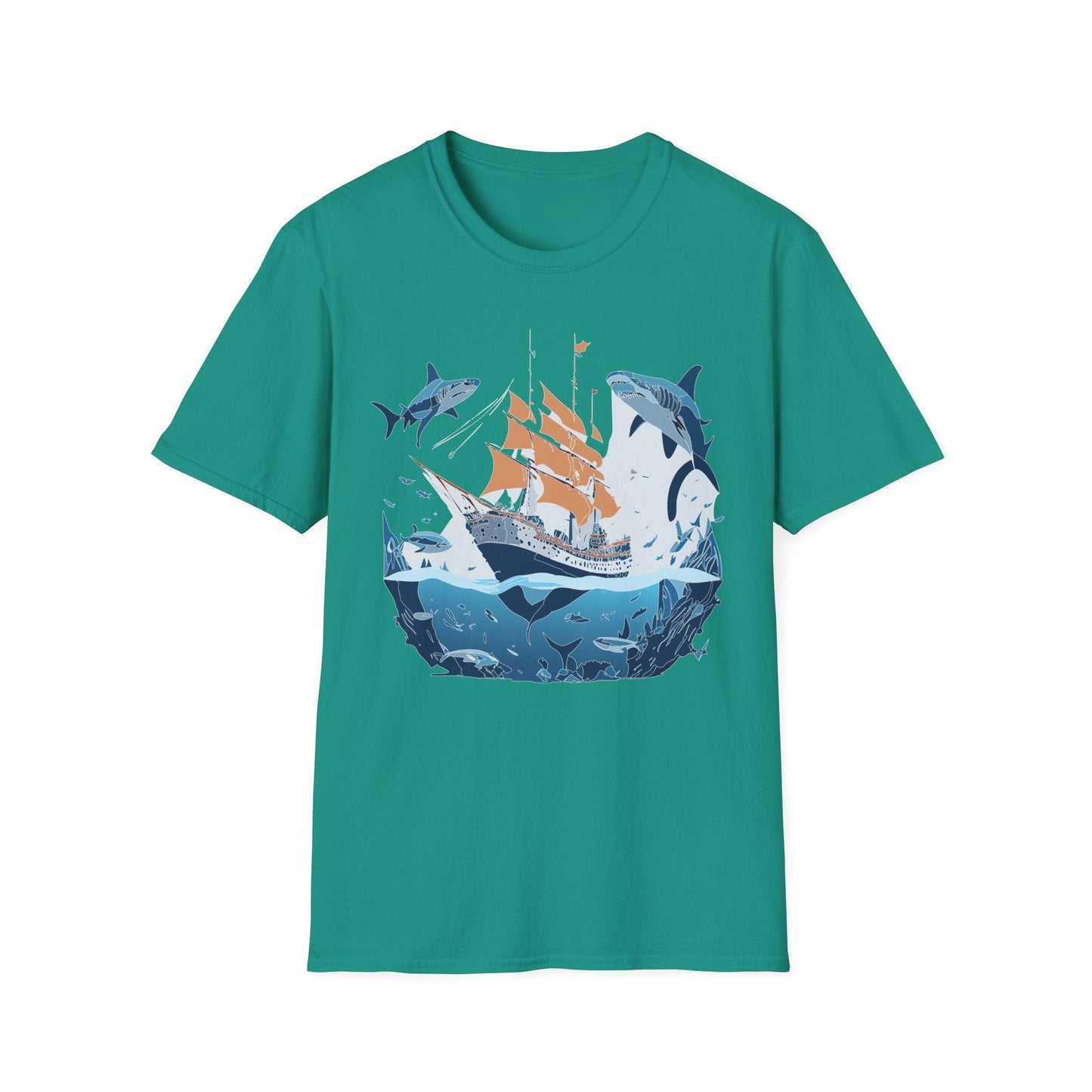 Ocean Tee Shirt Unisex Gildan Softstyle 64000 Ring Spun Cotton Art Print Graphic Ocean Design