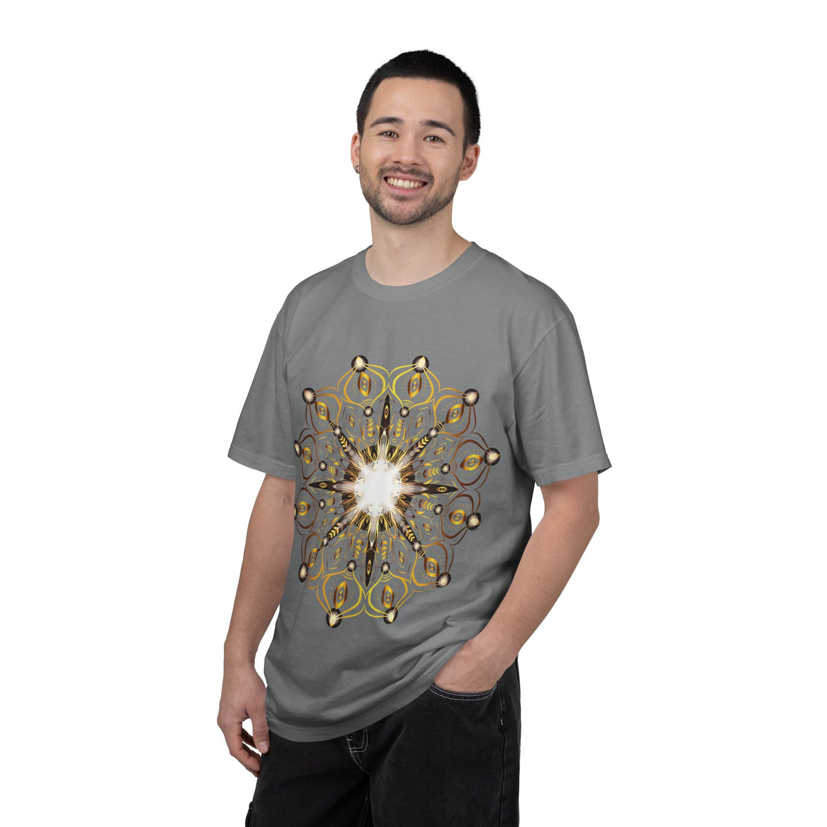 Unisex Garment Dyed Cotton T-Shirt with Mandala Graphic Design