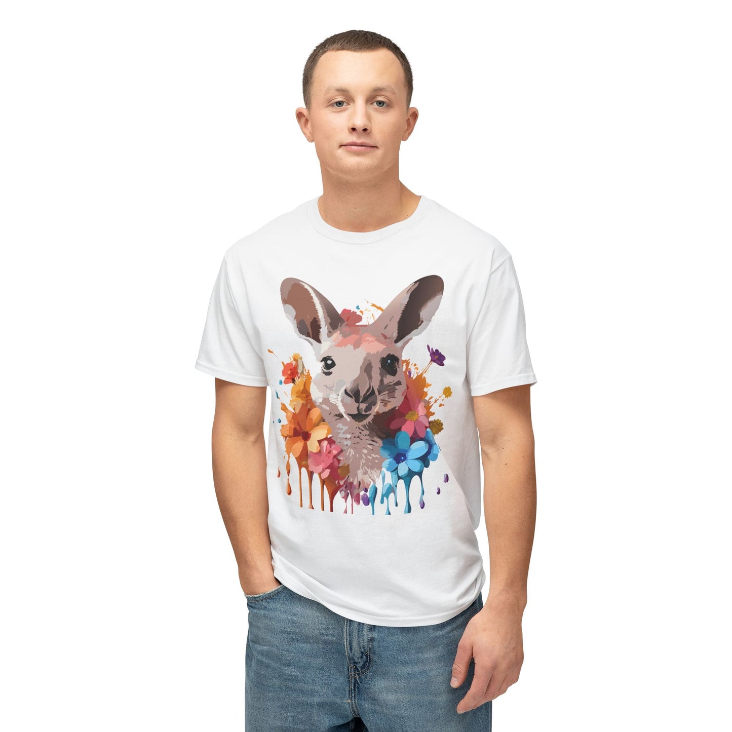 Unisex Kangaroo T Shirt HD Cotton Full Color Art Print Tee Made In USA 100 Percent Pre Shrunk