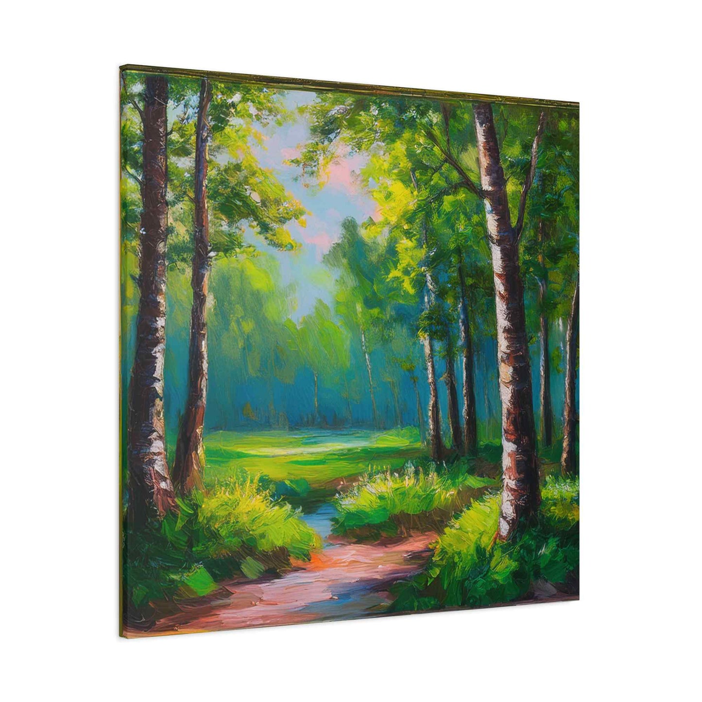 Summer Forest Print Canvas, Oil Paint Print 20x20, 24x24, 30x30, 32x32, 36x36 Art Design Print Pine-Wood Inner Frame MC-84