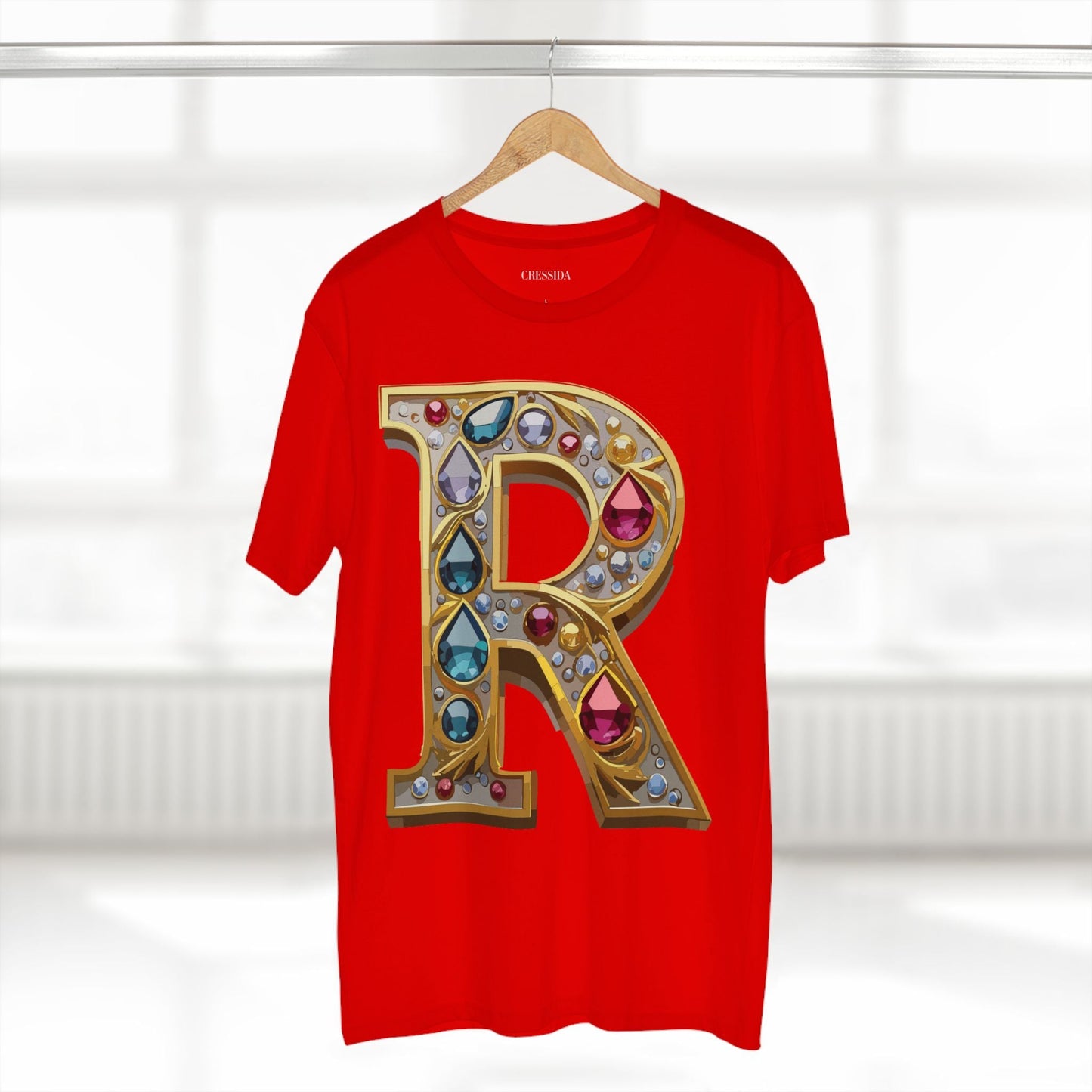 Letter R Graphic Design Tee Unisex 100 Cotton With Antique Gold Letters Artwork T-Shirt