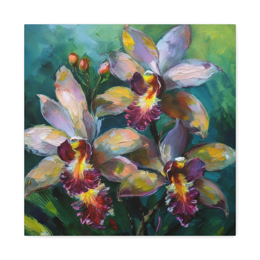 Blue Orchids Print Canvas, Floral Oil Paint Print 20x20, 24x24, 30x30, 32x32, 36x36 Art Design Pine-Wood Inner Frame MC-134