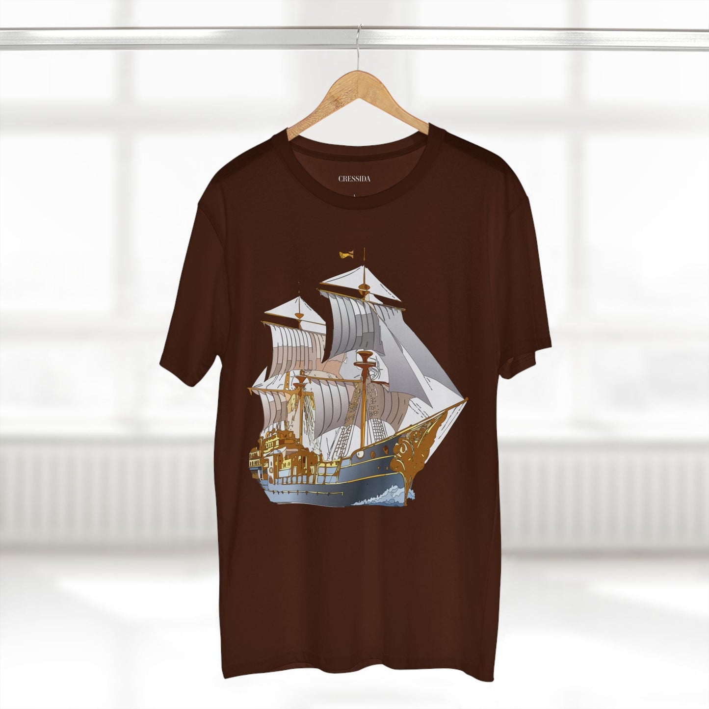 Ship Graphic Unisex 100 Cotton T-Shirt with Gold Frigate Art Design 13