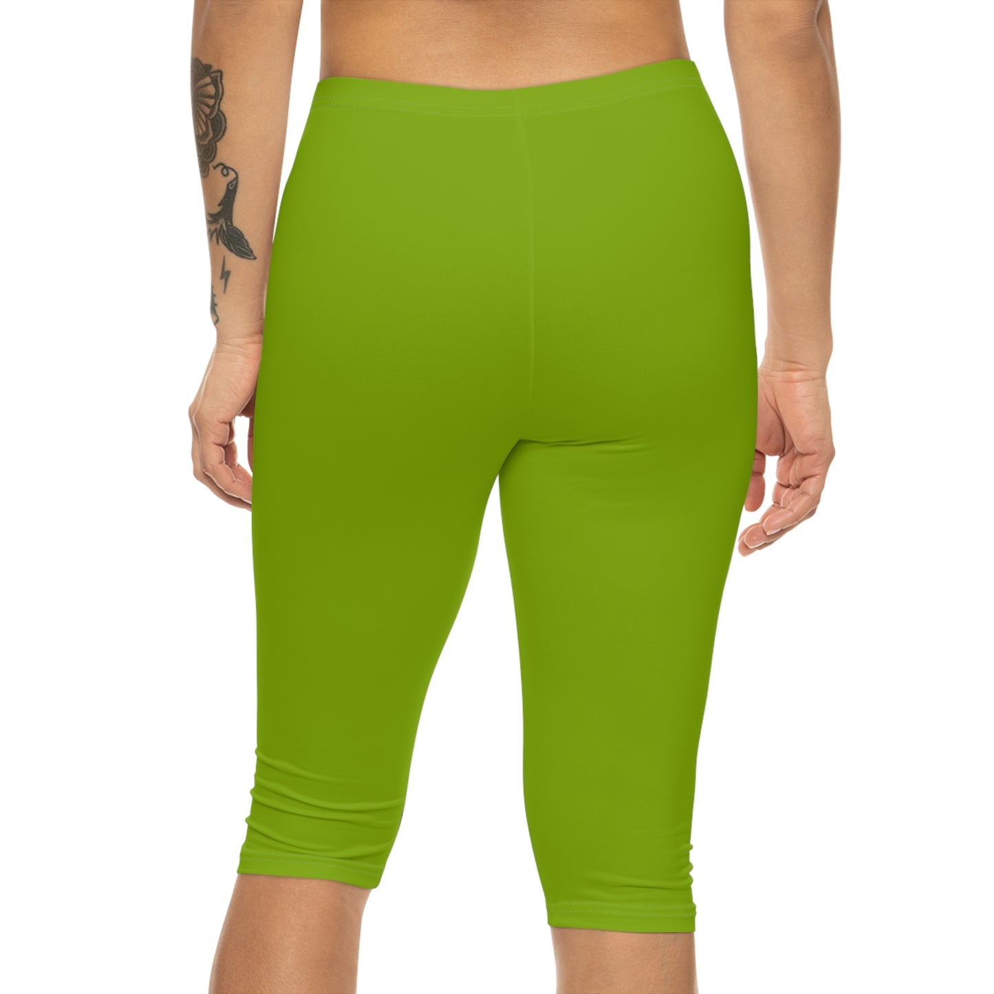 Lime Moss Color Women's Brushed Suede Poly Span Casual Capri Leggings XS-2XL