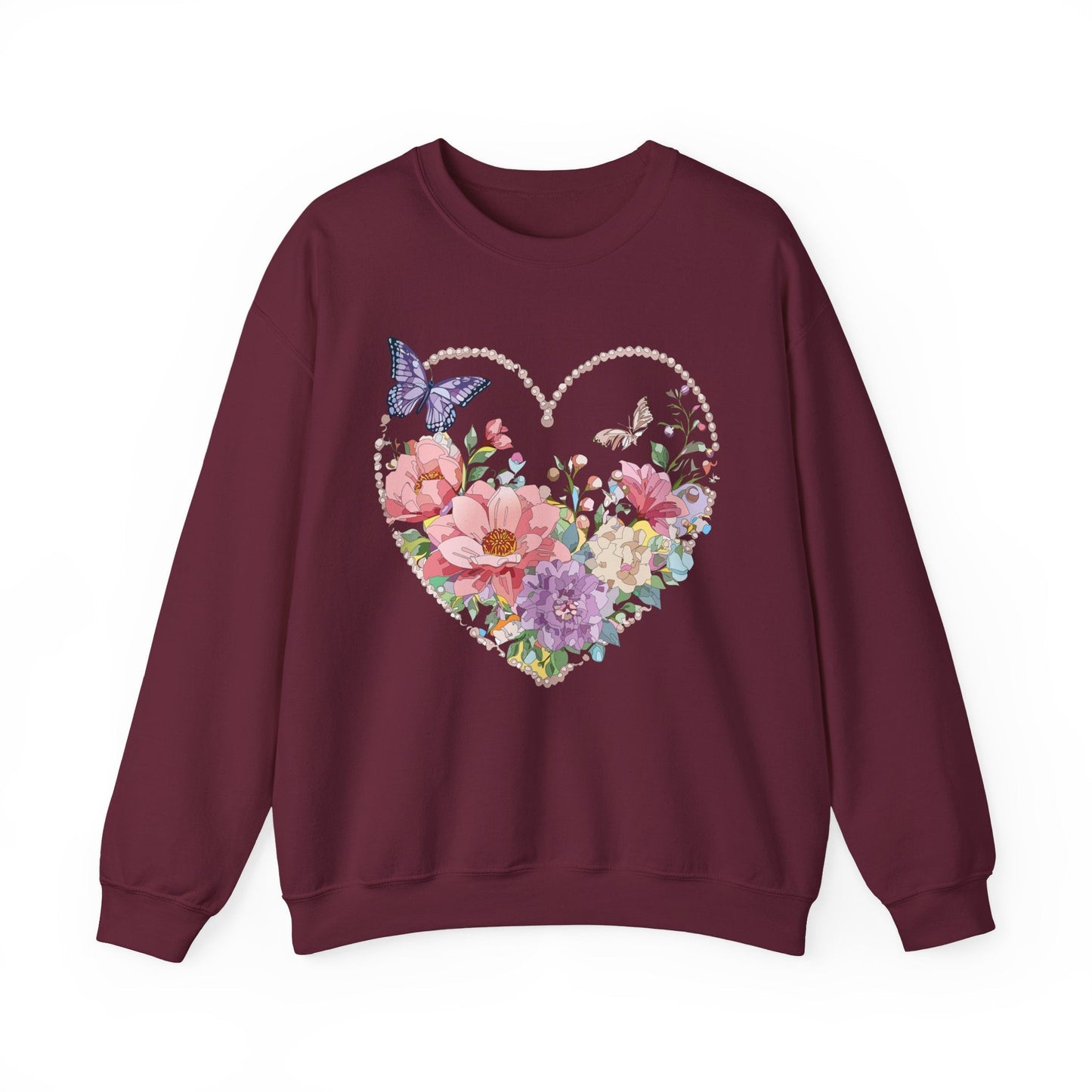 Floral Heart Sweatshirt Unisex Floral Love Crewneck Heavy Blend Gift For Valentine Day Cold Weather