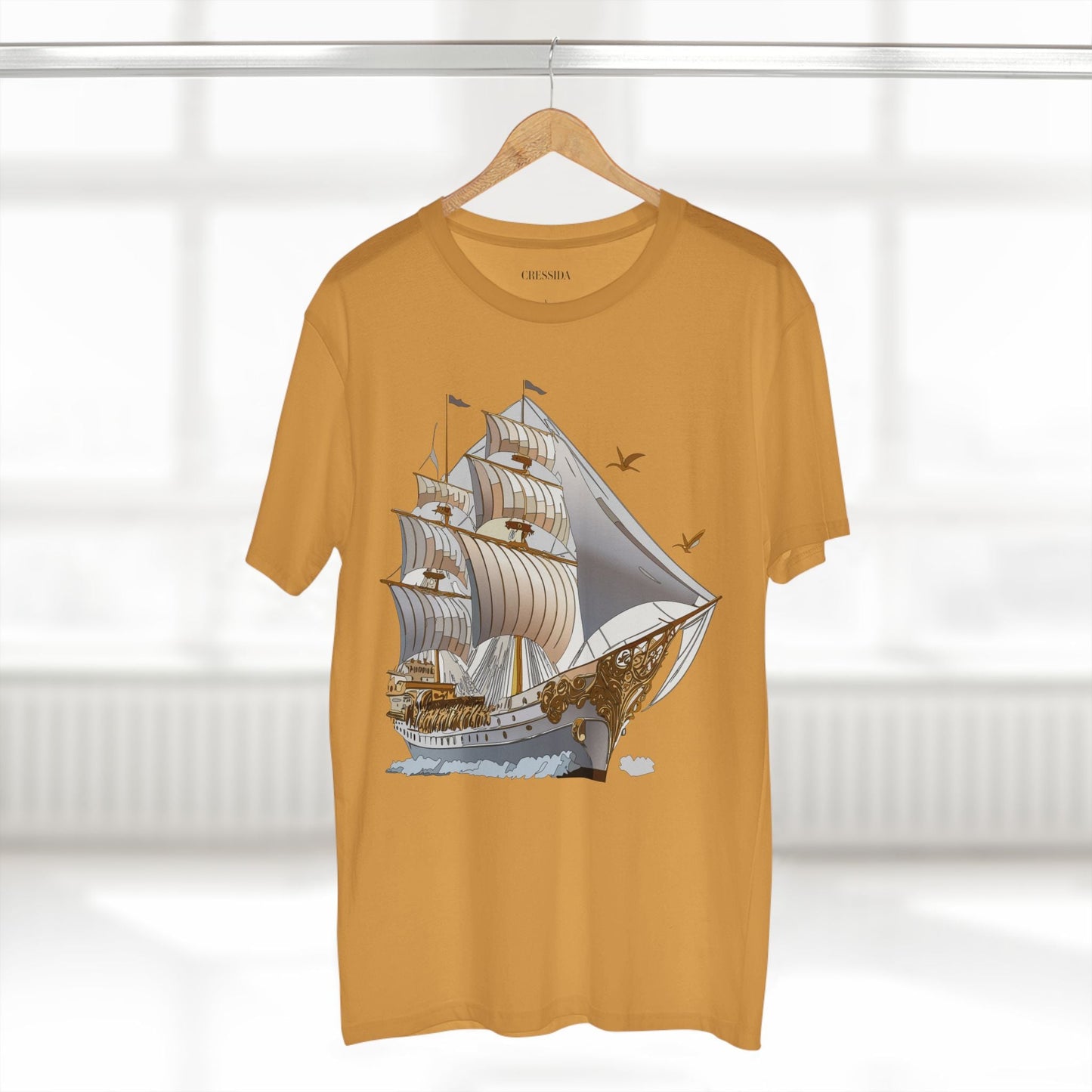 Ship Graphic Unisex 100 Cotton T-Shirt with Gold Frigate Art Design 16