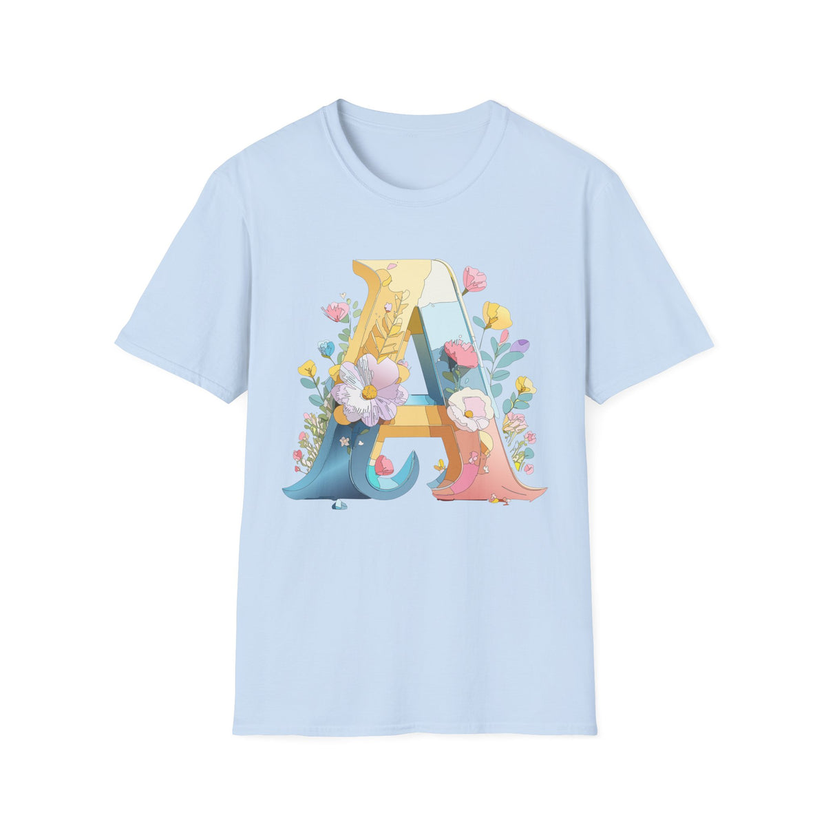 Floral Letter A T-Shirt | Monogram Initial Tee with Flowers