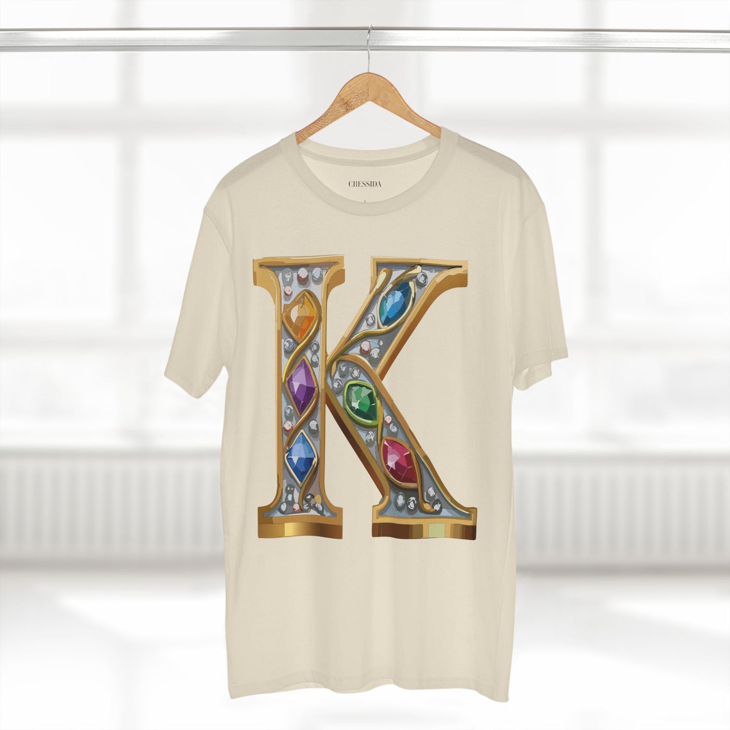 Letter K Graphic Design Tee Unisex 100 Cotton With Antique Gold Letters Artwork T-Shirt
