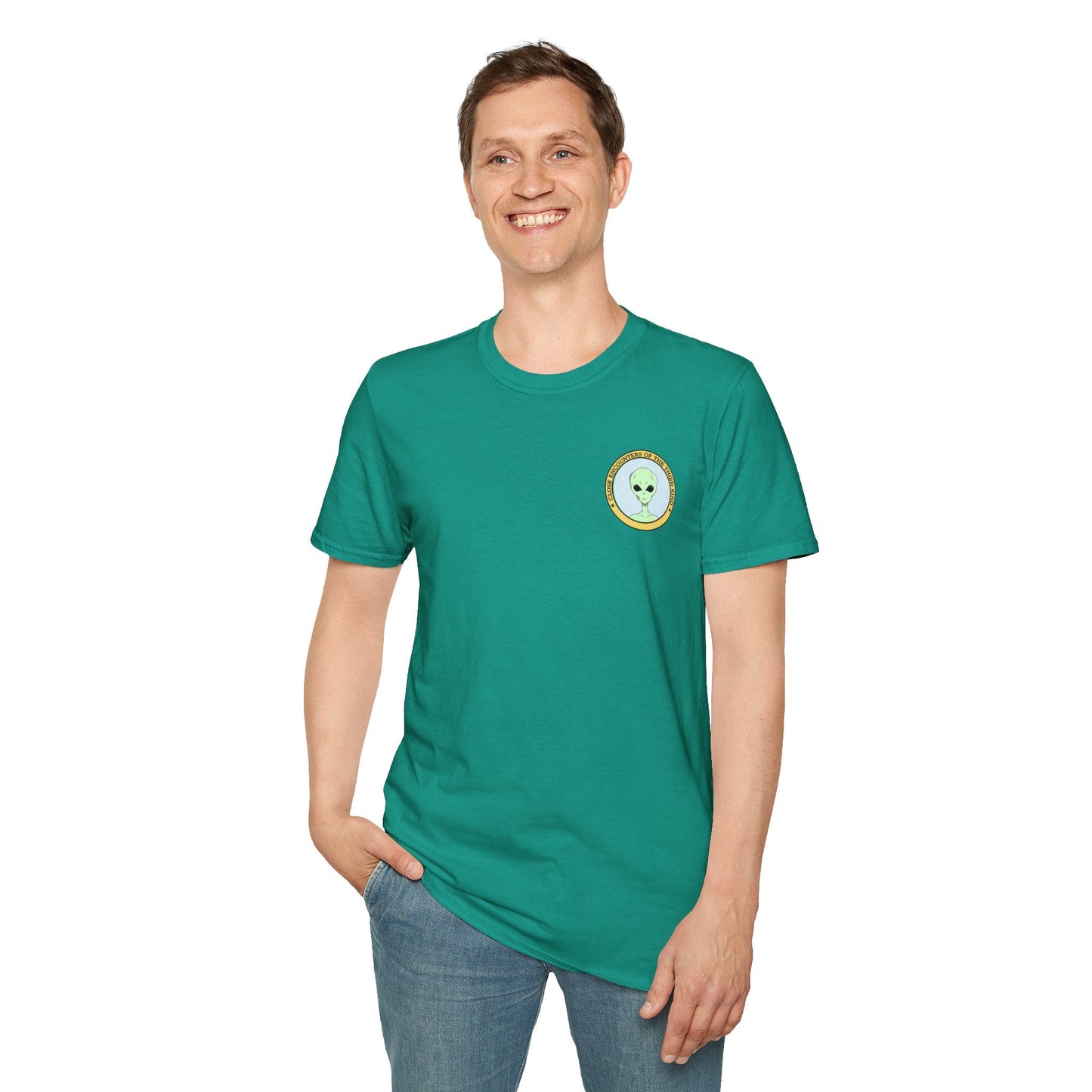 Alien Badge TShirt  Small Chest Logo I Believe Retro Space Tee