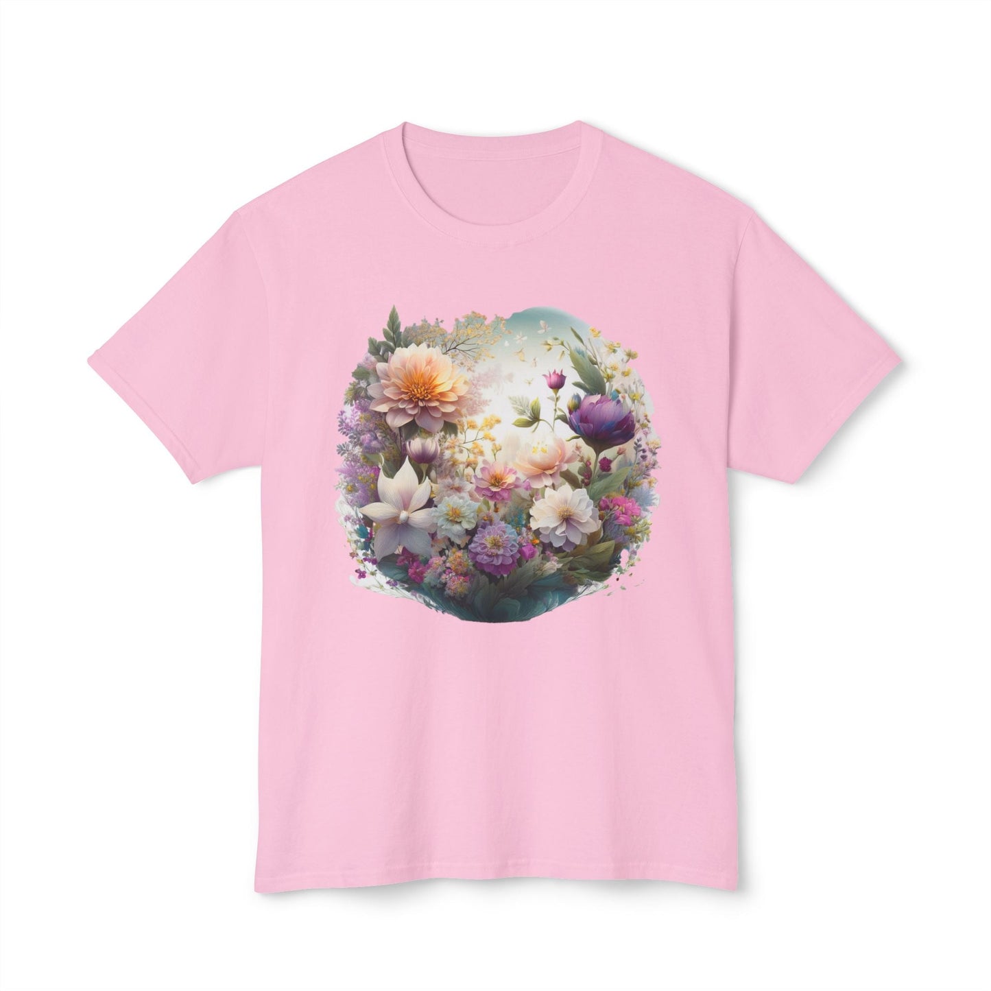 Unisex Floral Art T Shirt With Vintage Flower Print On 100 Percent HD Cotton Tee Made In USA