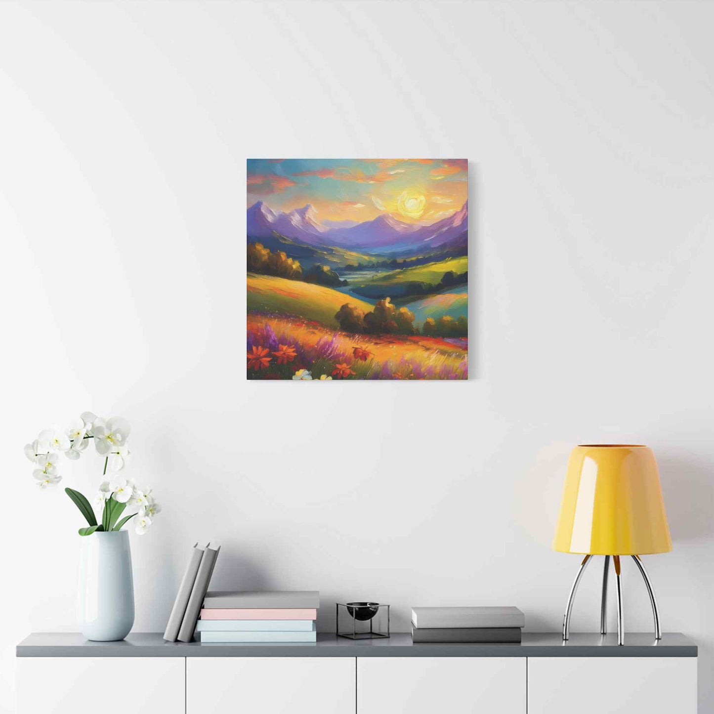 Landscape Print Canvas, Oil Paint Print 20x20, 24x24, 30x30, 32x32, 36x36 Art Design Print Pine-Wood Inner Frame MC-38