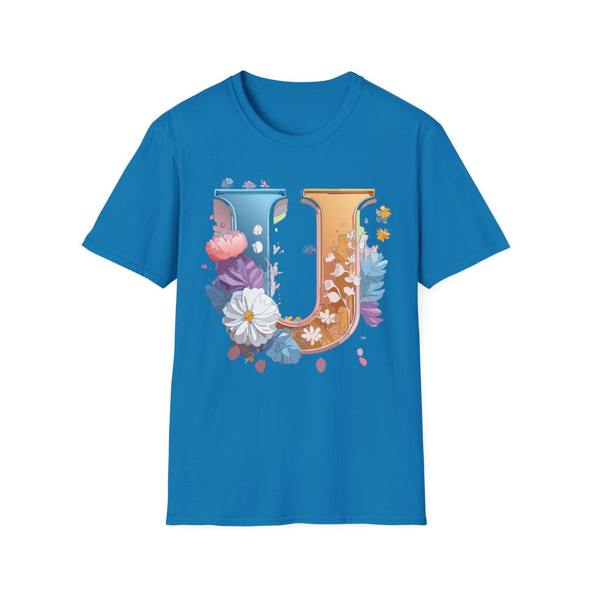 Floral Letter U T-Shirt | Botanical Initial Tee, Monogram Graphic