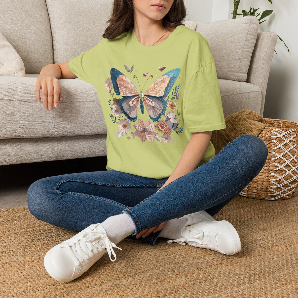 Butterfly Floral T-Shirt — Vintage Boho Nature Graphic Tee Unisex 100 Cotton Gildan T-Shirt