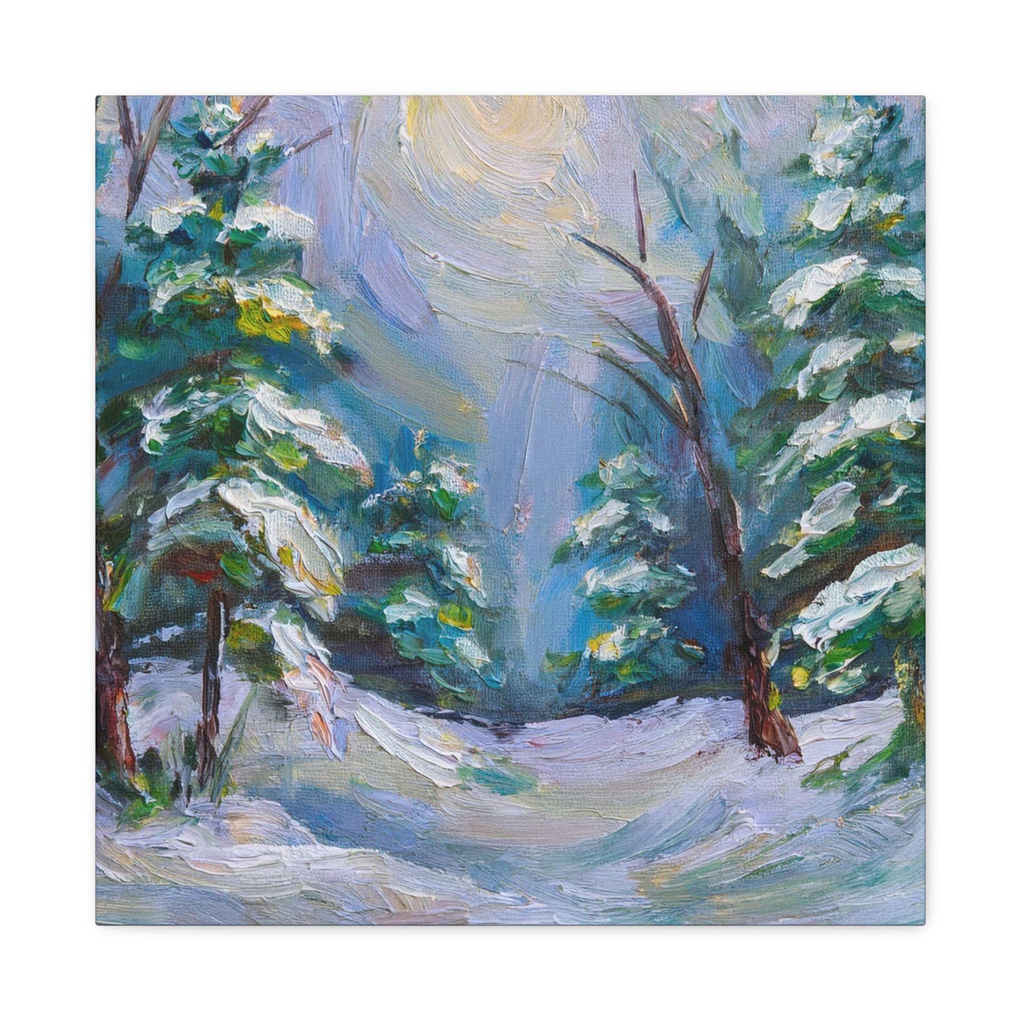 Snow Forest Print Canvas, Oil Paint Print 20x20, 24x24, 30x30, 32x32, 36x36 Art Design Print Pine-Wood Inner Frame MC-78