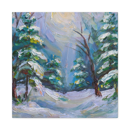 Snow Forest Print Canvas, Oil Paint Print 20x20, 24x24, 30x30, 32x32, 36x36 Art Design Print Pine-Wood Inner Frame MC-78