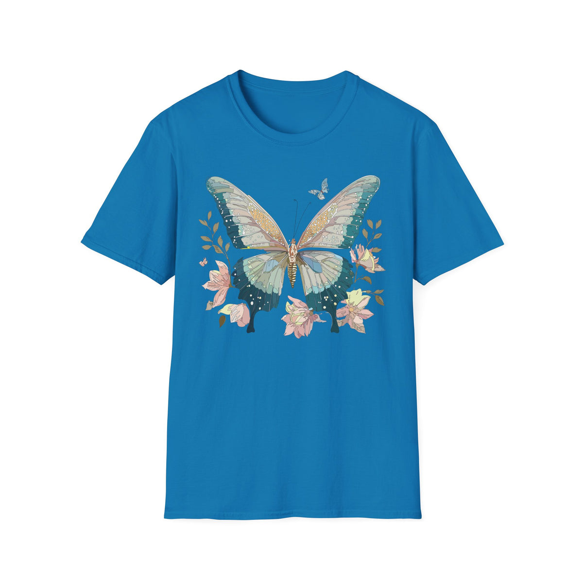 Vintage Blue Butterfly T-Shirt | Floral Wings Nature Graphic Tee Unisex 100 Cotton Gildan T-Shirt