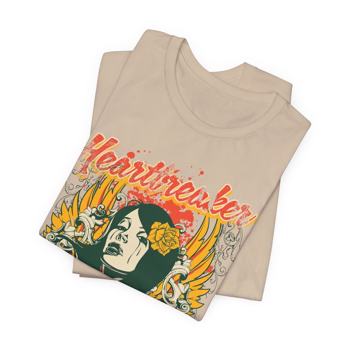 Heartbreaker Illustration Tee Retro Femme Portrait Floral Skull Graphic T-Shirt