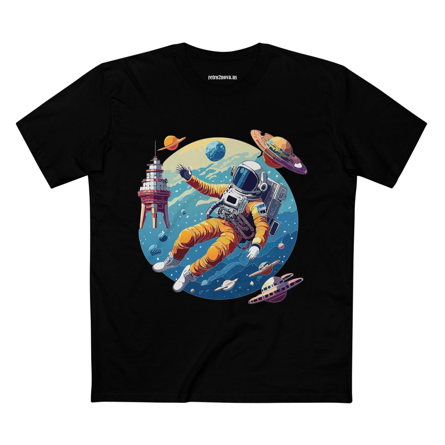Cosmos Shirt Astronaut Art Unisex Premium Cotton Tee Retro2Nova Original Design Artwork