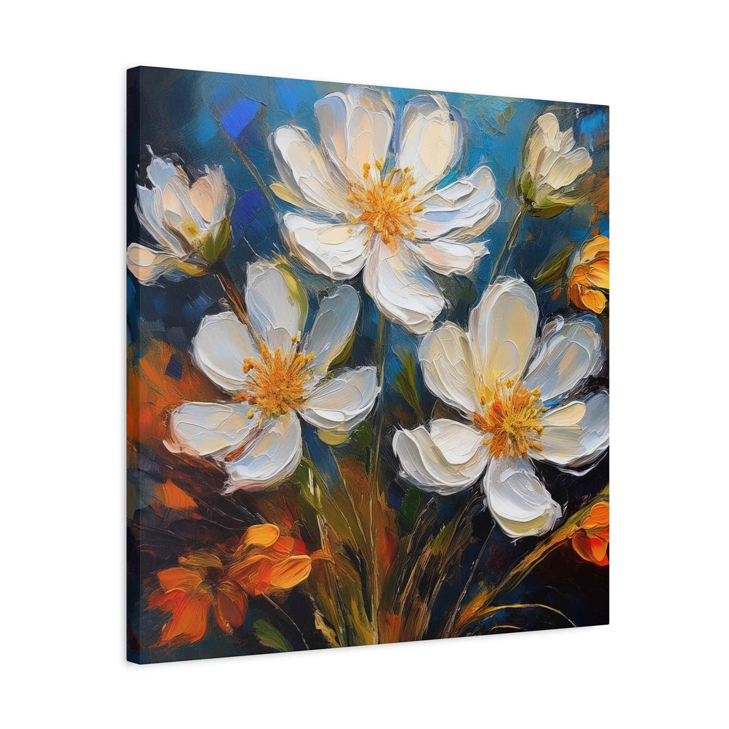 White Flowers Print Canvas, White Flowera Oil Paint Print 20x20, 24x24, 30x30, 32x32, 36x36, Art Design Print Non-Frame MC-6