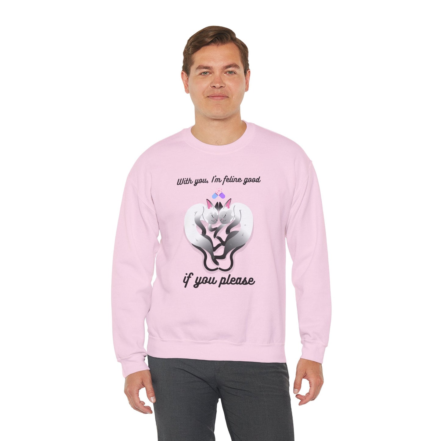 Double Cat Heart Sweatshirt Unisex Fifty Fifty Cotton Poly Valentines Day Sweatshirt