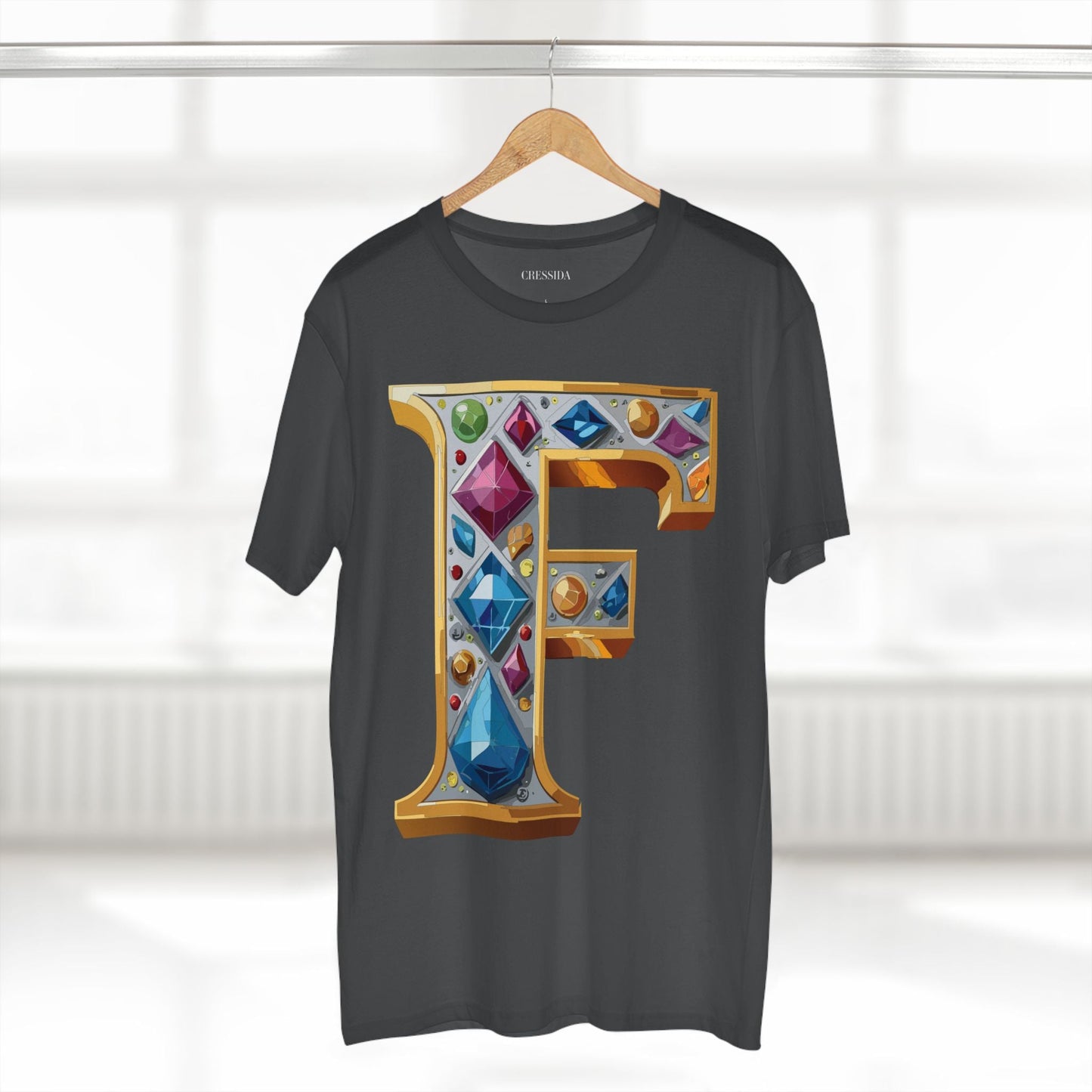 Letter F Graphic Design Tee Unisex 100 Cotton With Antique Gold Letters Artwork T-Shirt