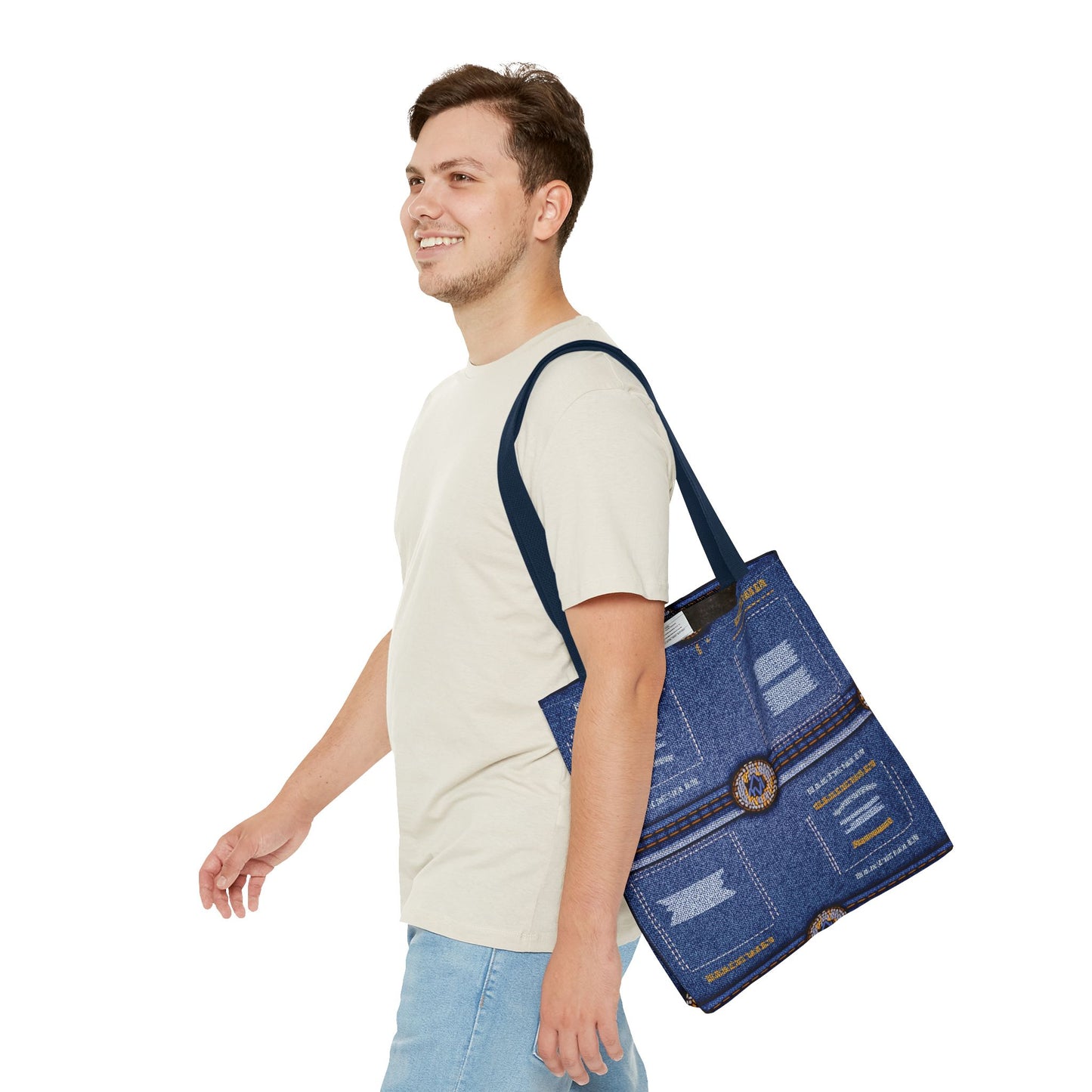Denim Fabric Imitation Print Unisex Canvas Bag Poly Spun 3 Sizes Tote Bag 136