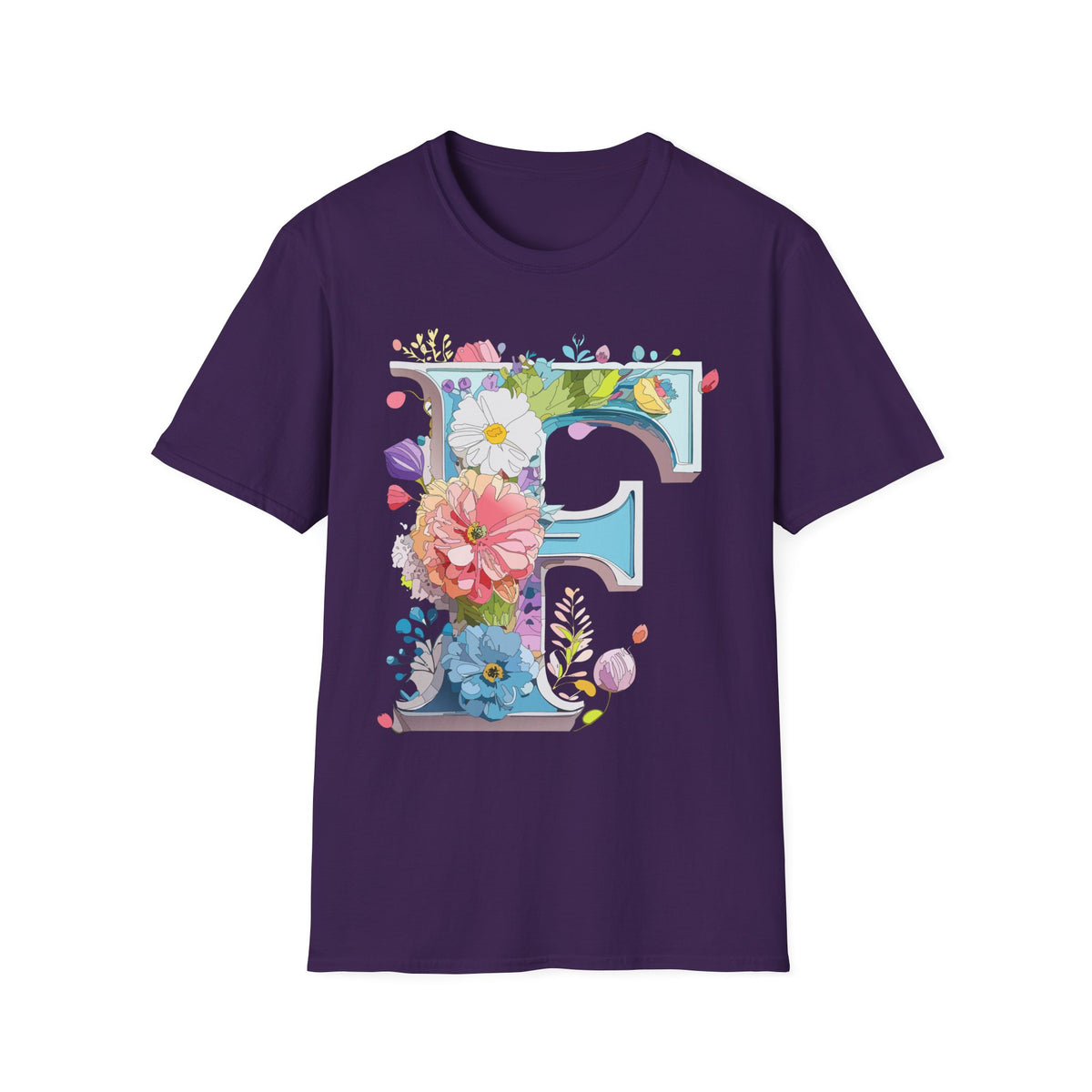 Floral Letter F T-Shirt | Botanical Initial Tee