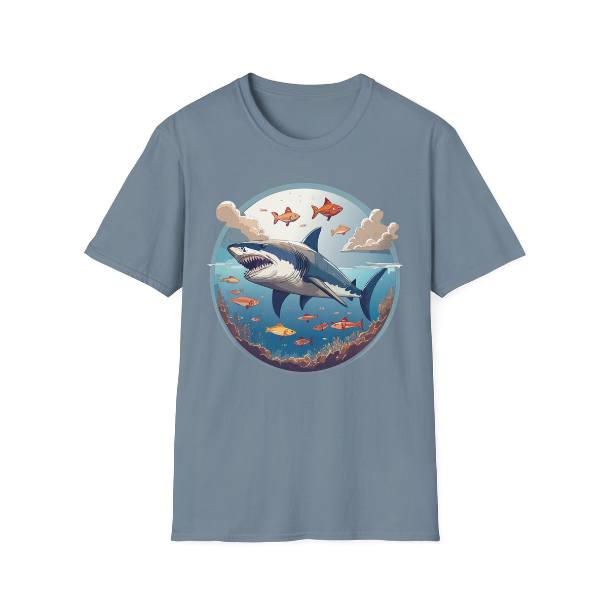 Great White Shark Ocean Scene T-Shirt | Shark Graphic Tee, Marine Life Art