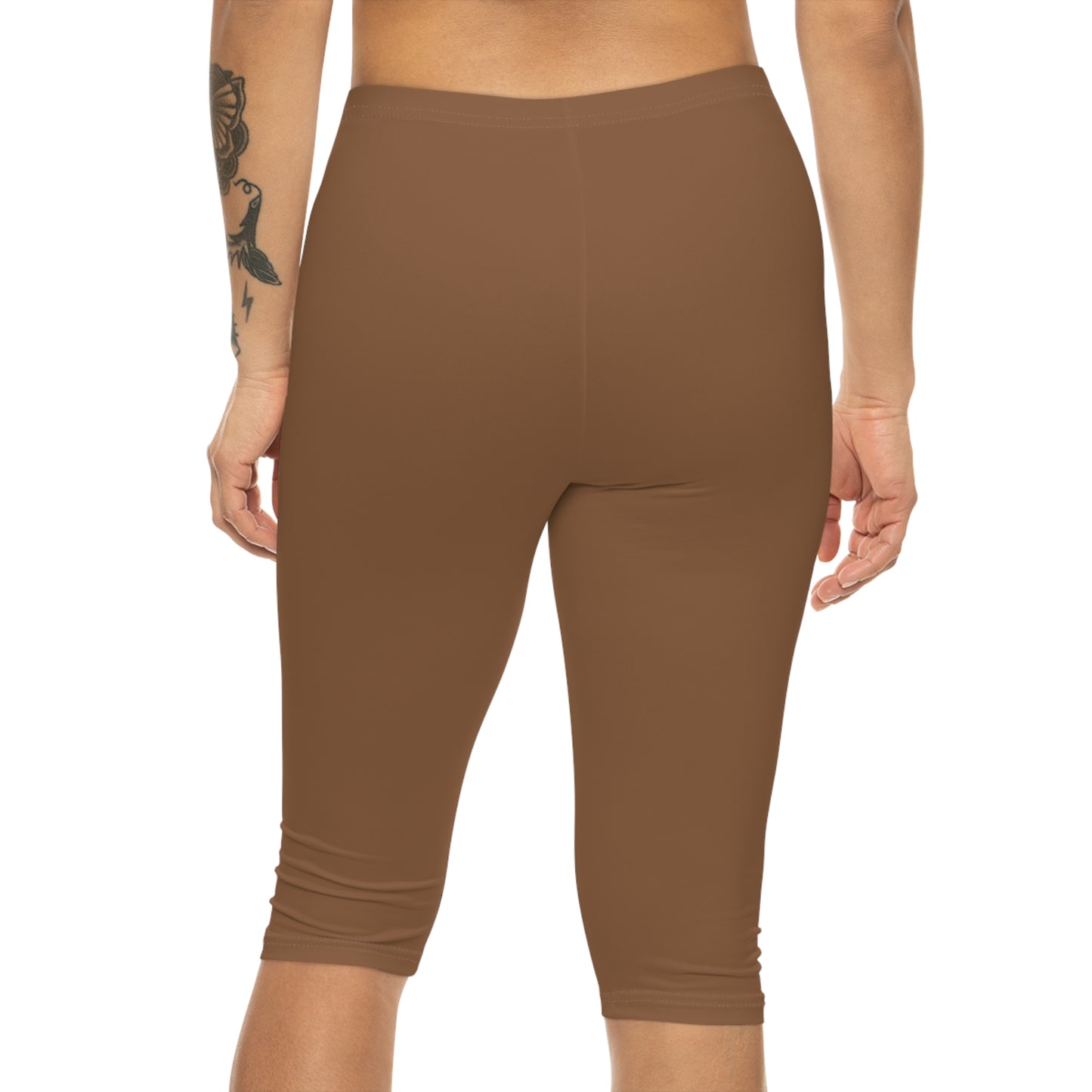 Toffee Brown Color Women's Brushed Suede Poly Span Casual Capri Leggings XS-2XL