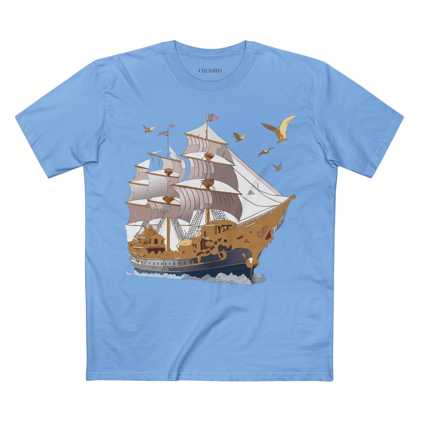 Ship Graphic Unisex 100 Cotton T-Shirt with Gold Frigate Art Design 3