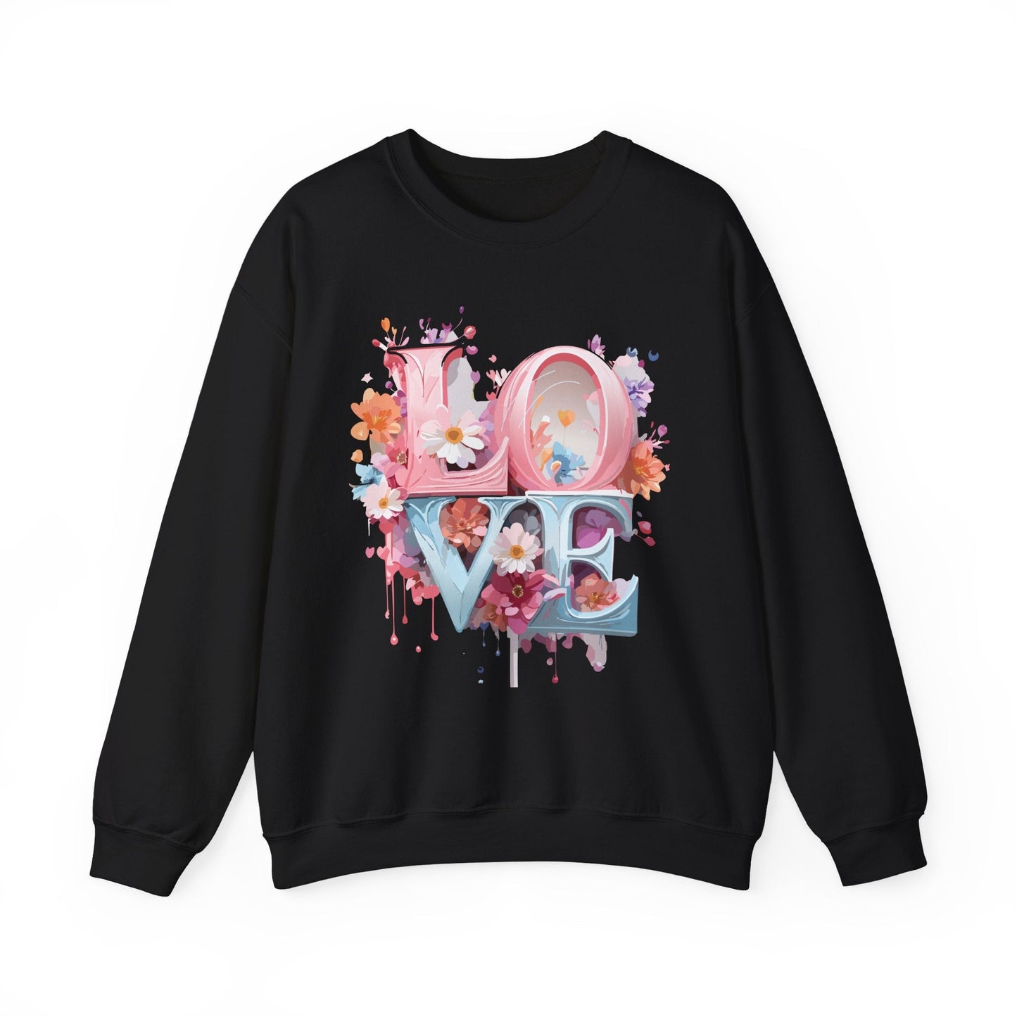 Floral Love Sweatshirt Unisex Love Flower Valentines Day Crewneck Gildan 18000 50 50 Cotton Polyester