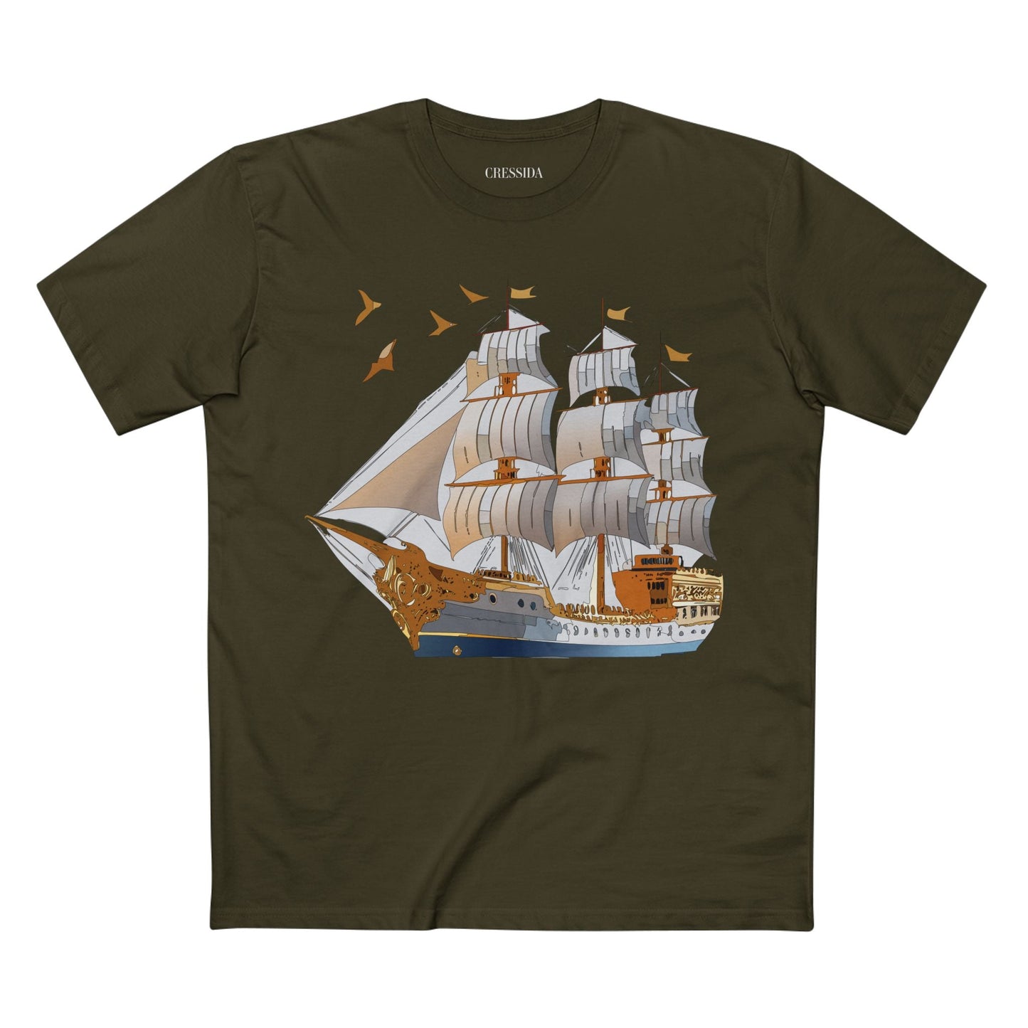 Ship Graphic Unisex 100 Cotton T-Shirt with Gold Frigate Art Design 4