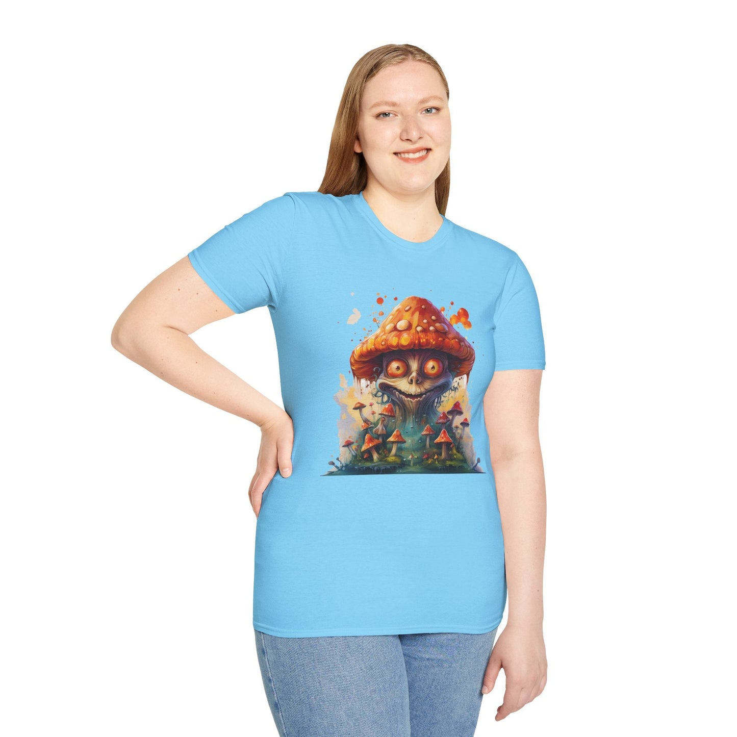 Funny Mashroom Tee Shirt Unisex Softstyle Cotton Art Design with Fungus Graphic Artwork Theme
