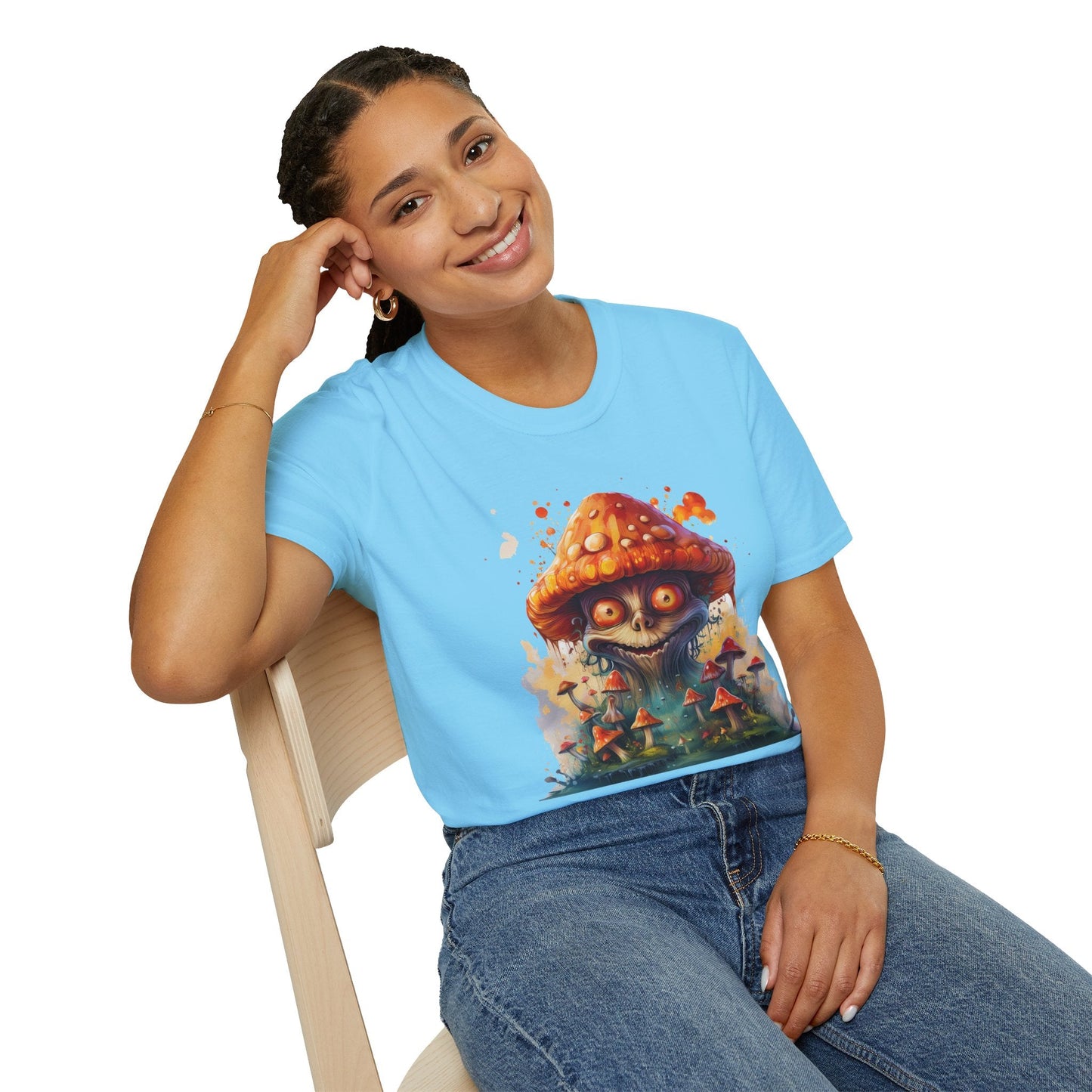 Funny Mashroom Tee Shirt Unisex Softstyle Cotton Art Design with Fungus Graphic Artwork Theme